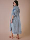 Cape Cove Stella Short Sleeve Striped Cotton Maxi Dress, White/Green/Blue