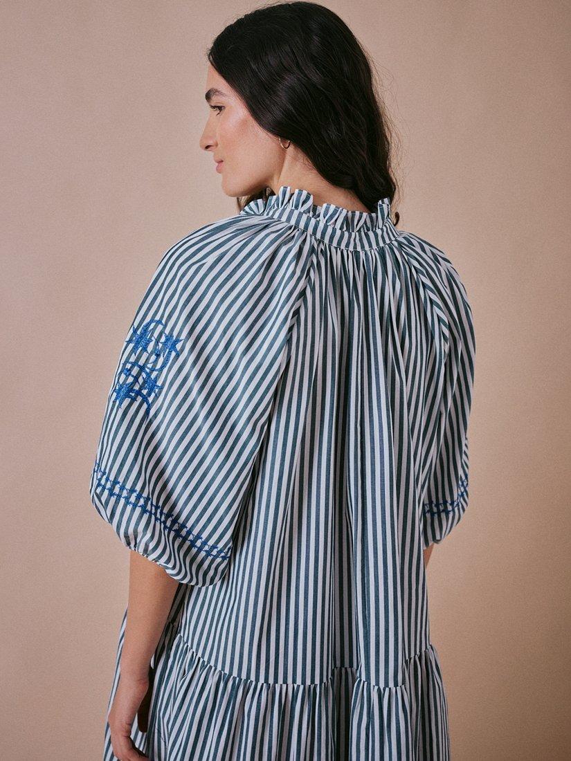 Product image 4 of 7, which shows Cape Cove Stella Short Sleeve Striped Cotton Maxi Dress, White/Green/Blue, XS