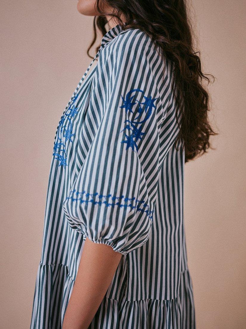 Product image 6 of 7, which shows Cape Cove Stella Short Sleeve Striped Cotton Maxi Dress, White/Green/Blue, XS
