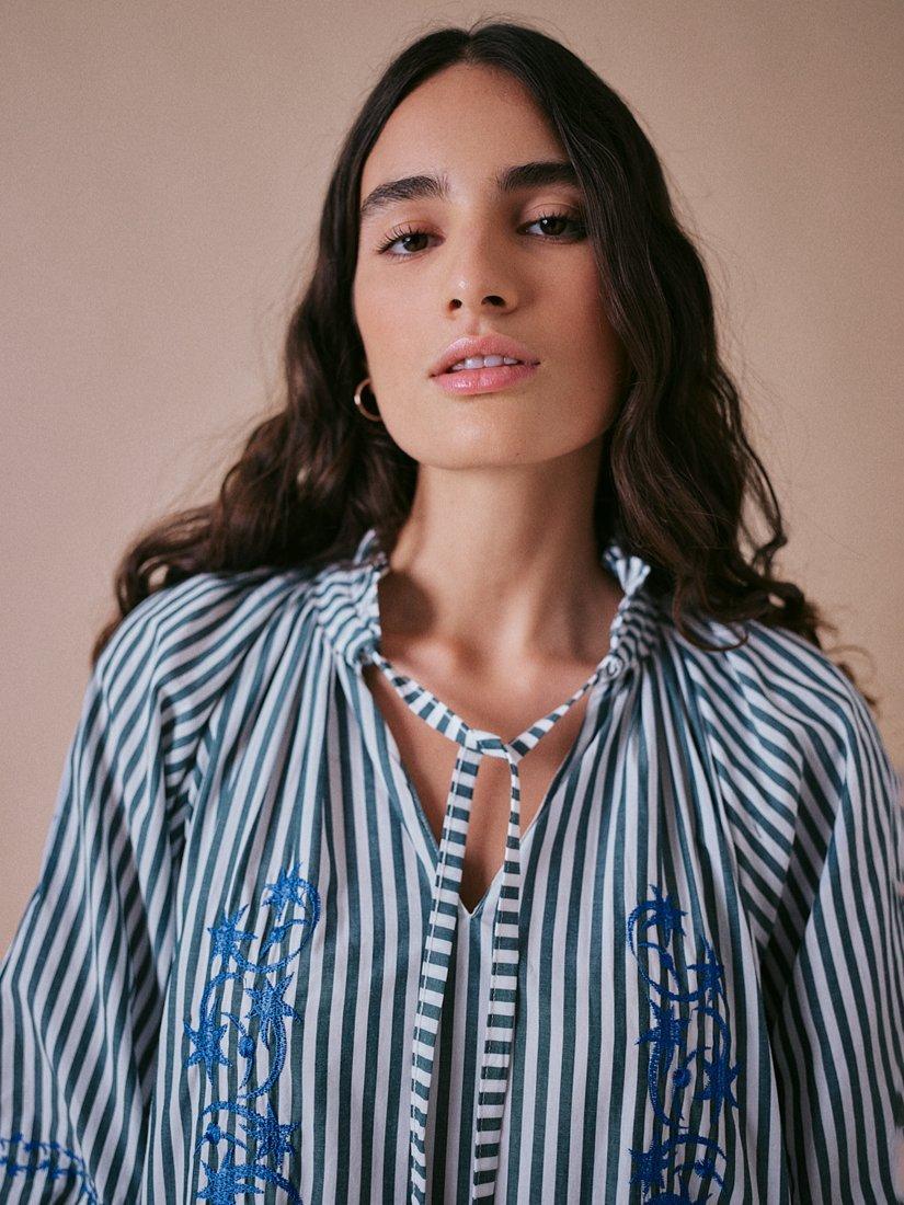 Product image 7 of 7, which shows Cape Cove Stella Short Sleeve Striped Cotton Maxi Dress, White/Green/Blue, XS