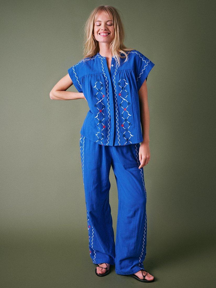 Product image 1 of 5, which shows Cape Cove Embroidered Cheesecloth Top, Electric Blue, S