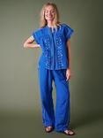 Cape Cove Embroidered Cheesecloth Top, Electric Blue