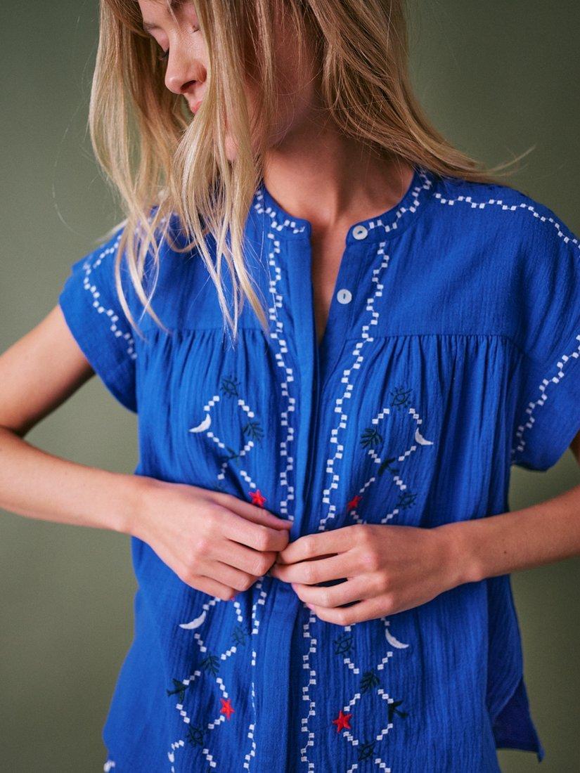 Product image 3 of 5, which shows Cape Cove Embroidered Cheesecloth Top, Electric Blue, S