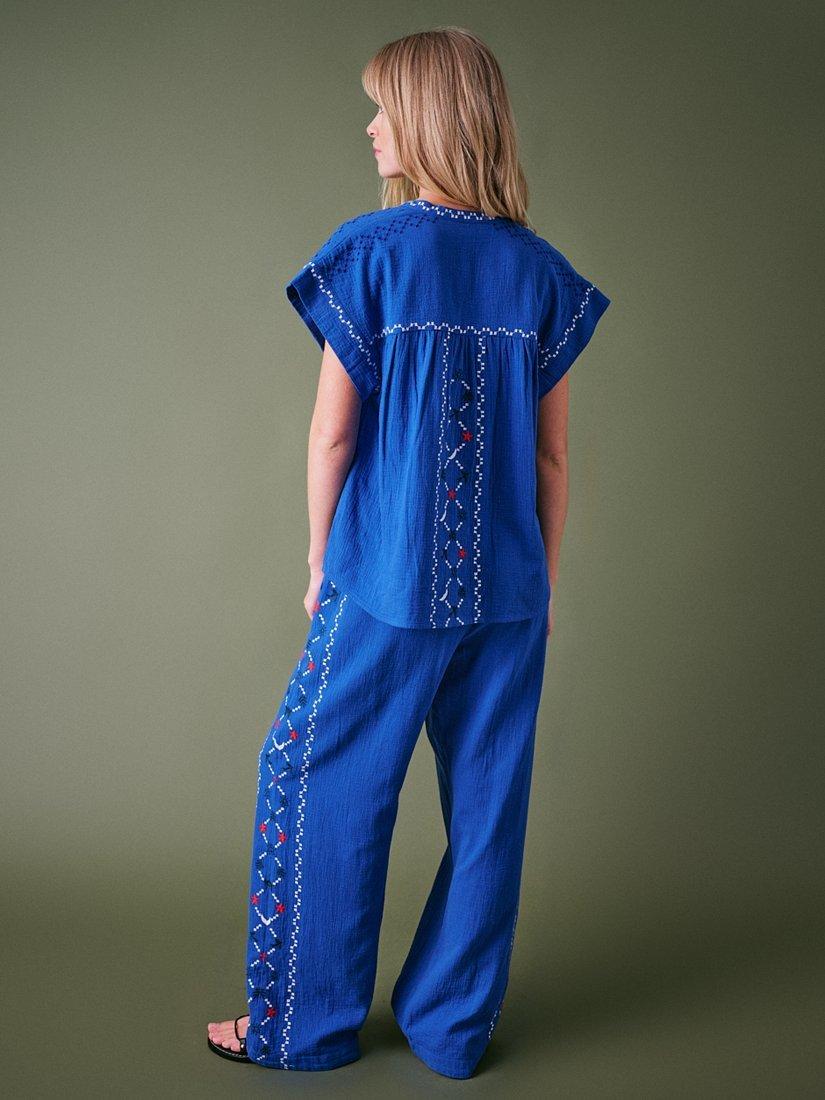 Product image 4 of 5, which shows Cape Cove Embroidered Cheesecloth Top, Electric Blue, S