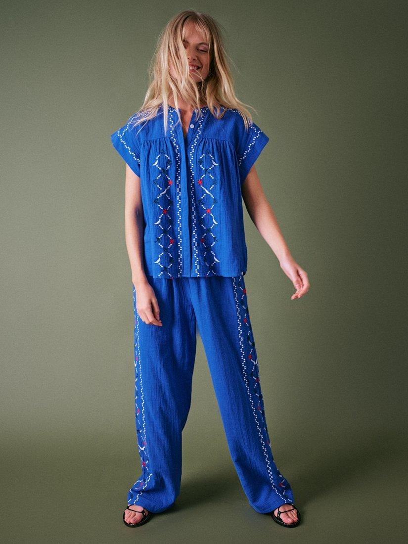 Product image 5 of 5, which shows Cape Cove Embroidered Cheesecloth Top, Electric Blue, S