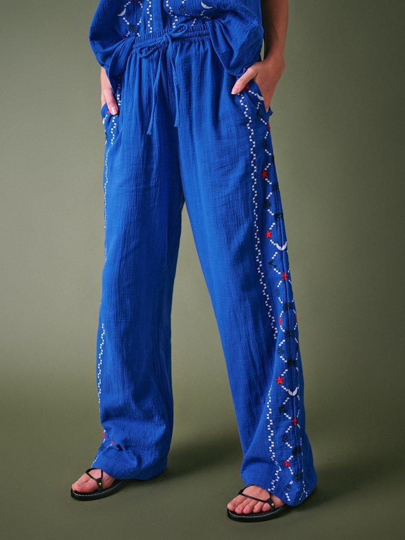 Product image 4 of 7, which shows Cape Cove Embroidered Cheesecloth Trousers, Electric Blue, S