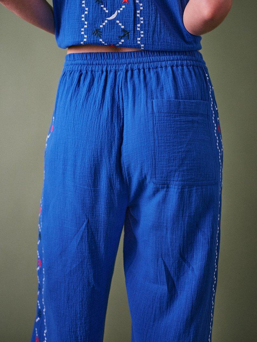 Product image 5 of 7, which shows Cape Cove Embroidered Cheesecloth Trousers, Electric Blue, S
