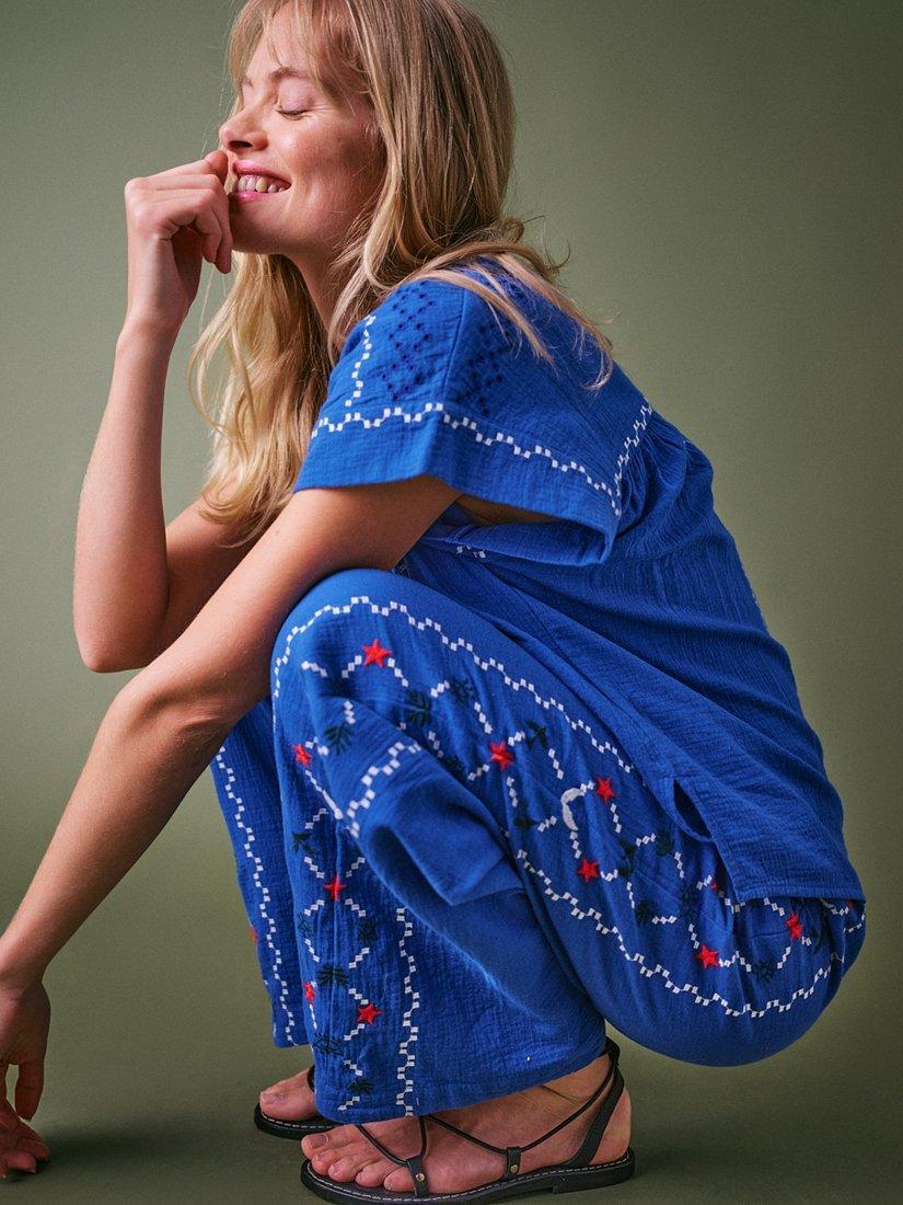 Product image 6 of 7, which shows Cape Cove Embroidered Cheesecloth Trousers, Electric Blue, S