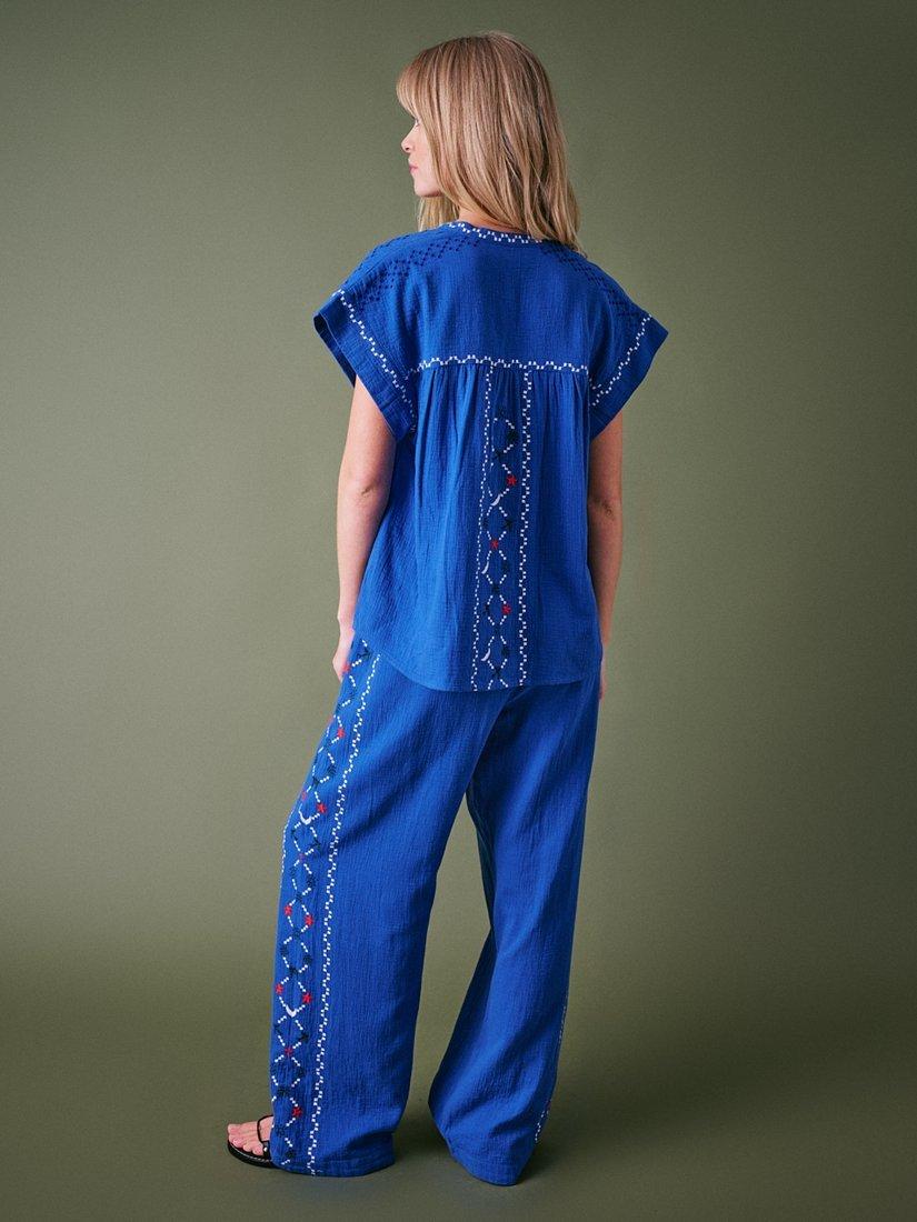 Product image 7 of 7, which shows Cape Cove Embroidered Cheesecloth Trousers, Electric Blue, S
