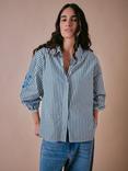 Cape Cove Stella Striped Cotton Boyfriend Blouse, White/Green/Blue