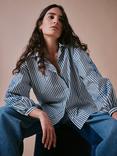 Cape Cove Stella Striped Cotton Boyfriend Blouse, White/Green/Blue