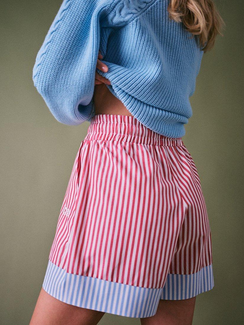 Product image 3 of 5, which shows Cape Cove Moon Star Stripe Shorts, Red/Blue, XS