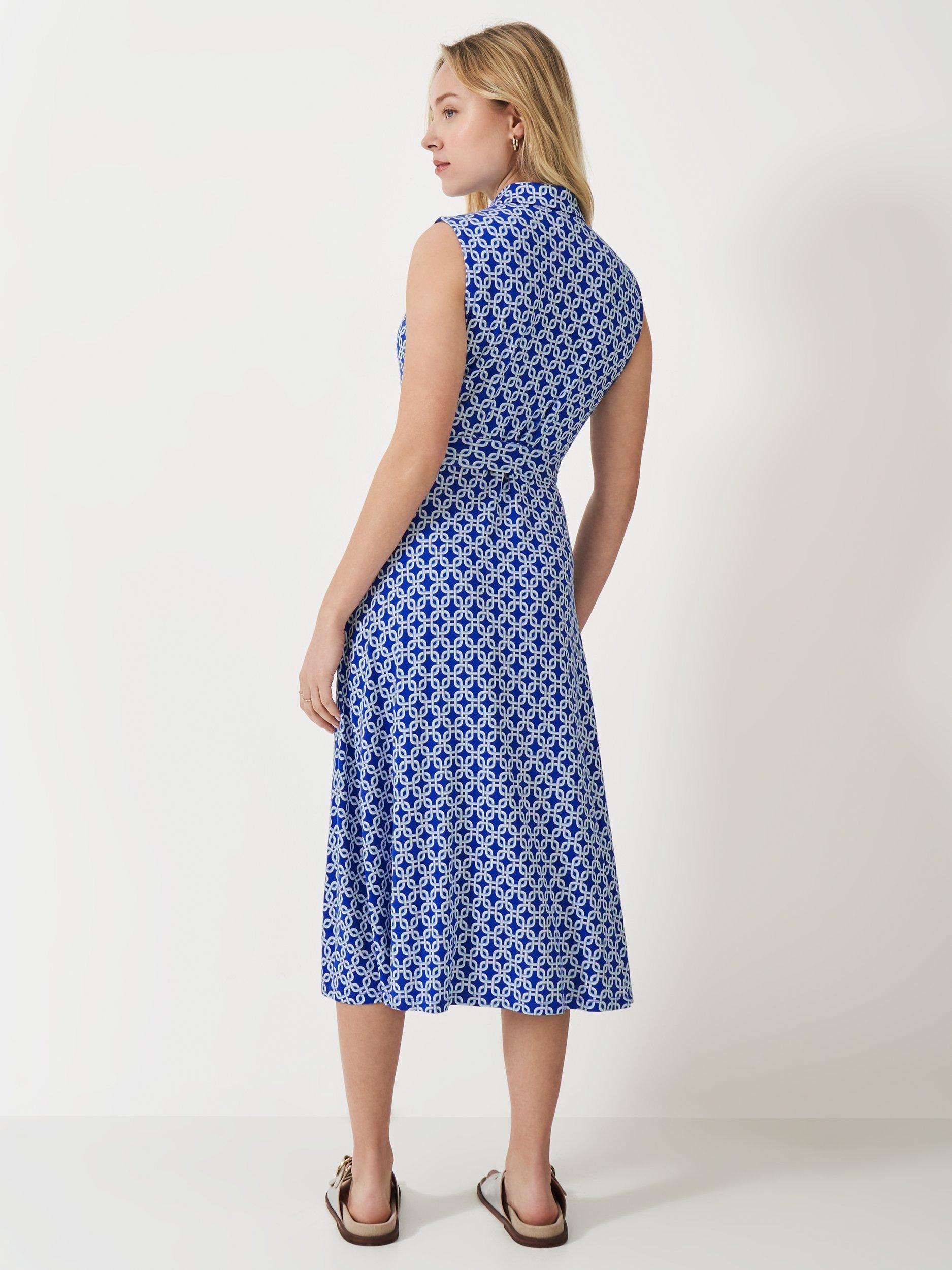 Product image 3 of 5, which shows Crew Clothing Emma Sleeveless Geometric Midi Shirt Dress, Blue/Multi, 8