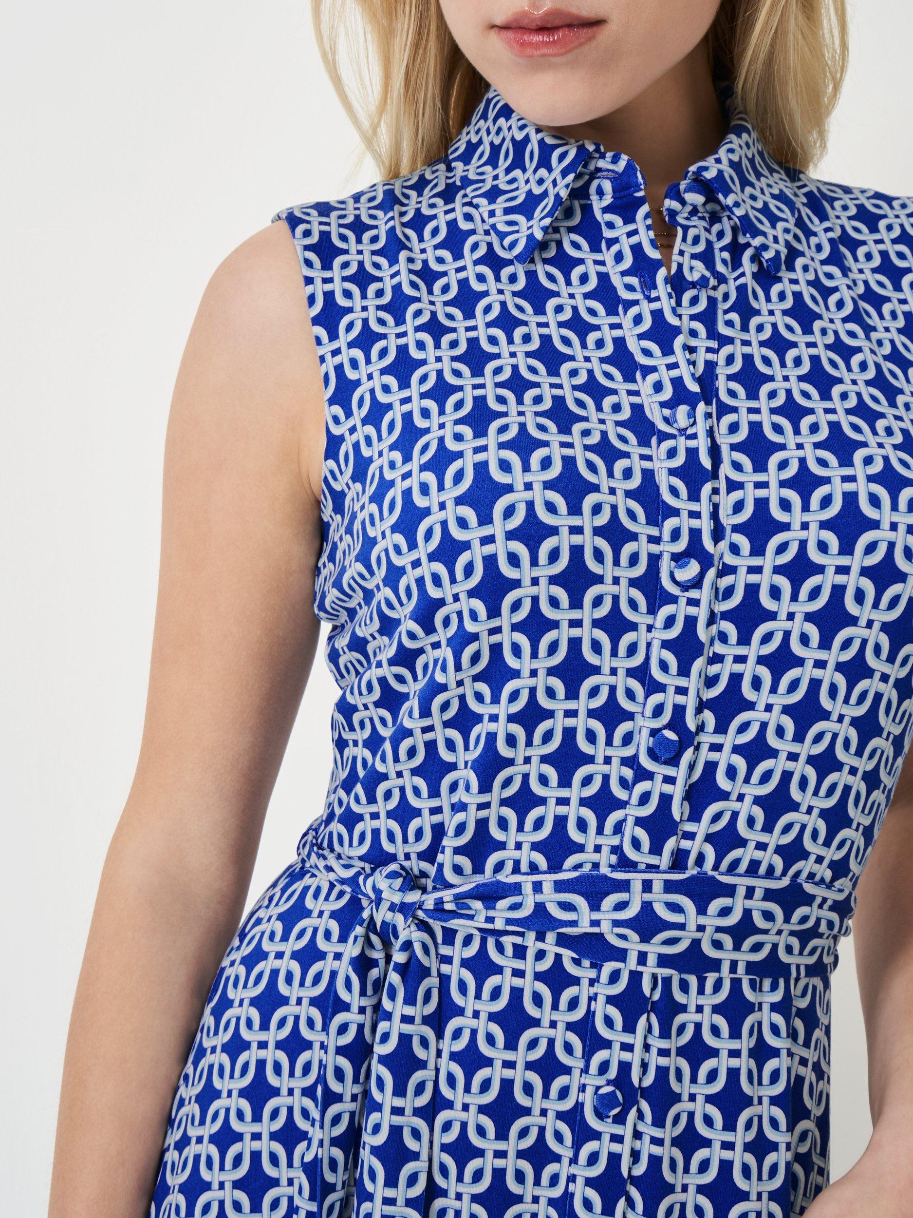 Product image 4 of 5, which shows Crew Clothing Emma Sleeveless Geometric Midi Shirt Dress, Blue/Multi, 8