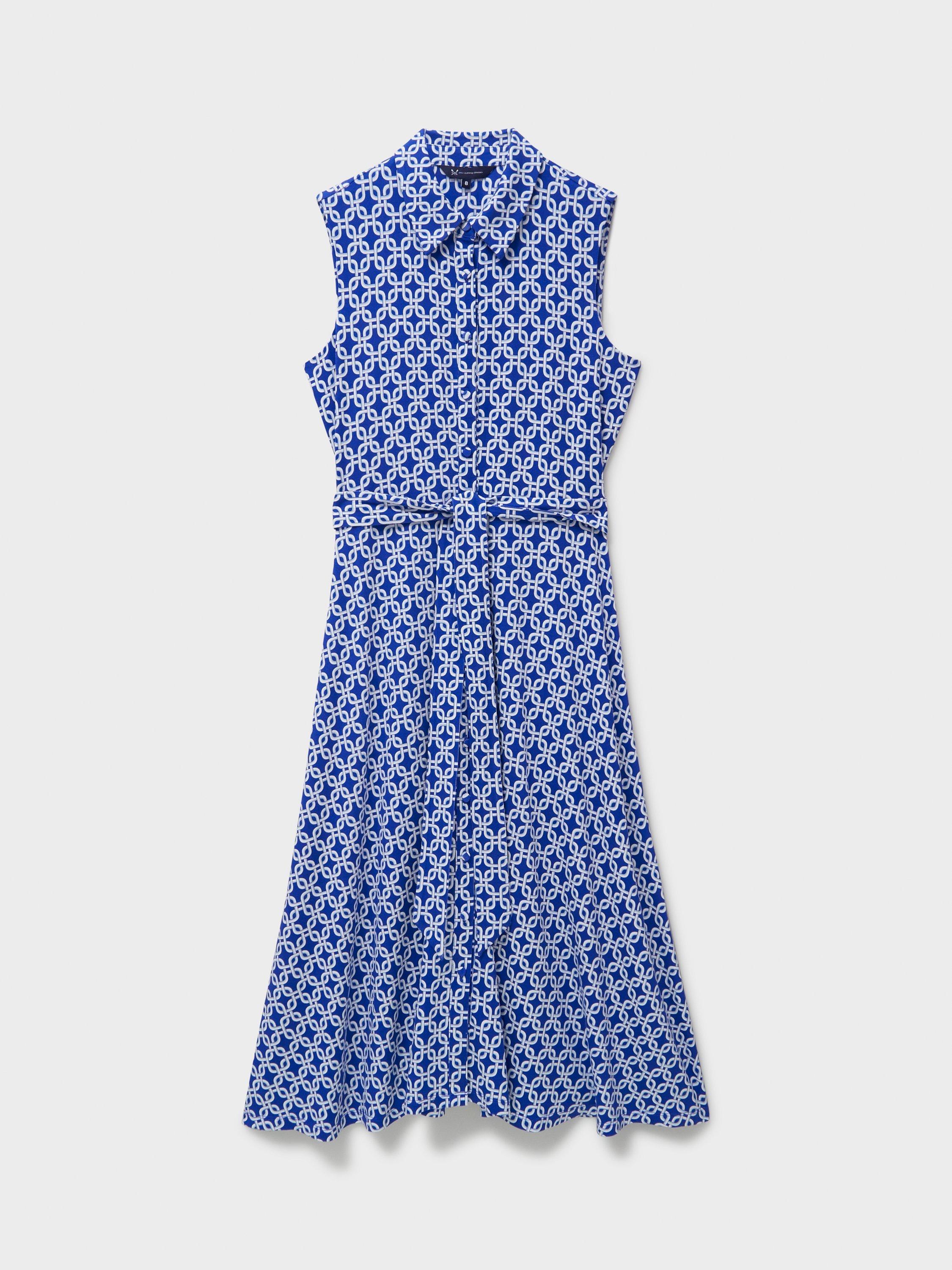Product image 5 of 5, which shows Crew Clothing Emma Sleeveless Geometric Midi Shirt Dress, Blue/Multi, 8