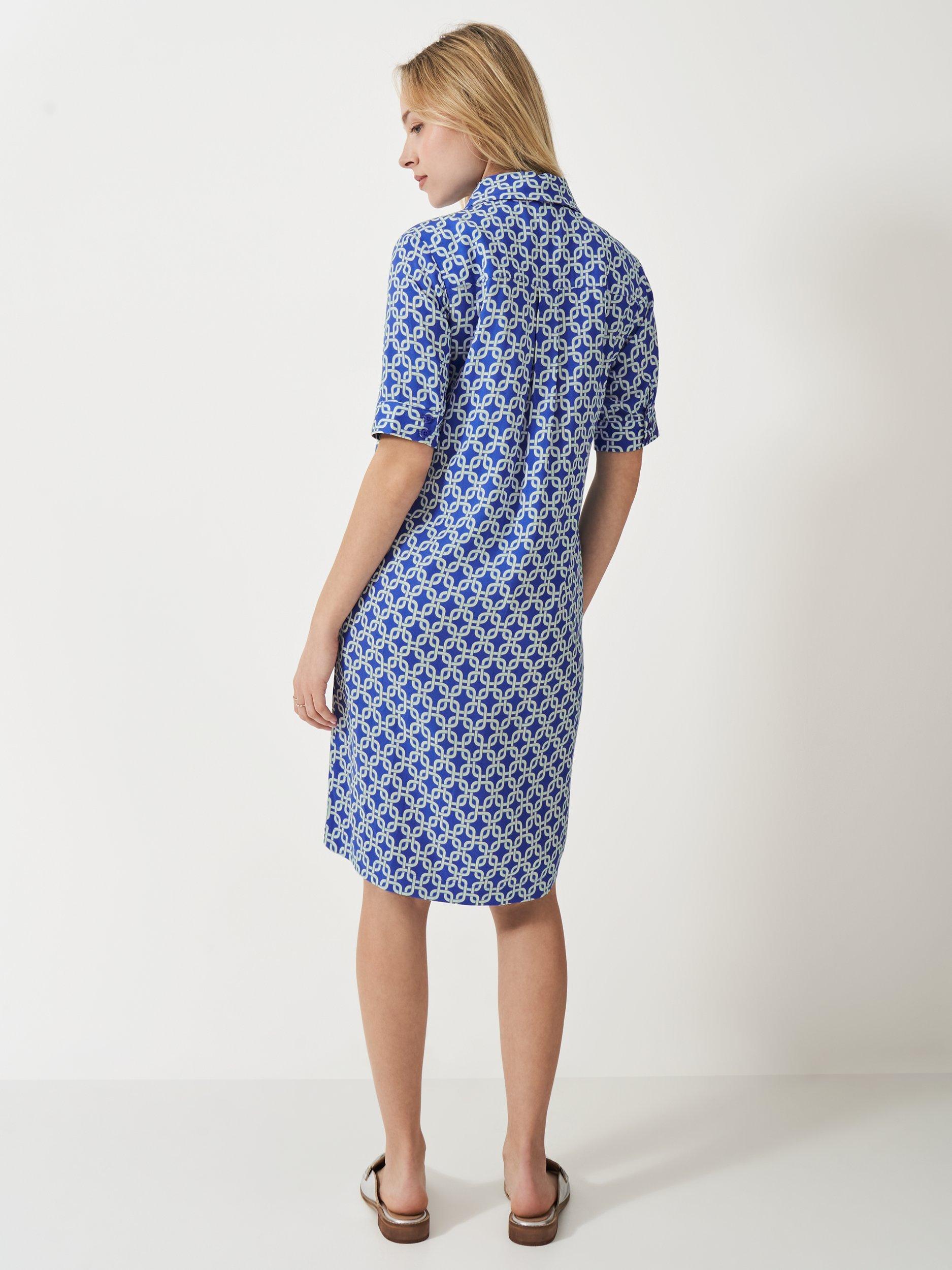Product image 3 of 5, which shows Crew Clothing Leah Short Sleeved Geometric Shift Dress, Blue/Multi, 10