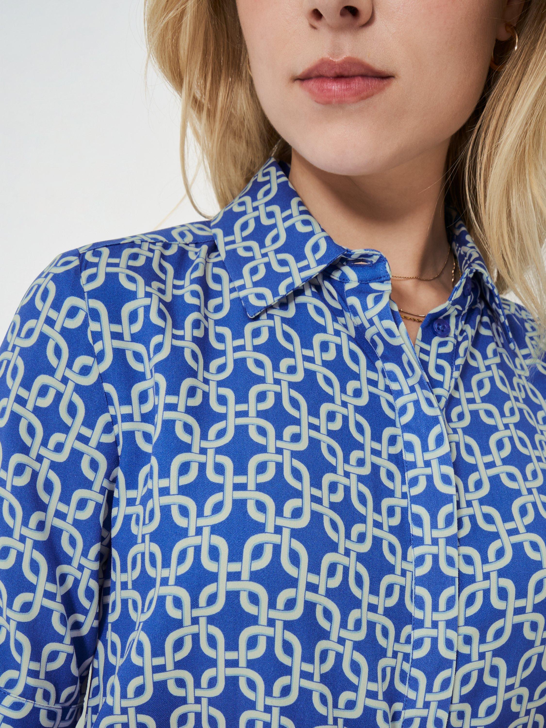 Product image 4 of 5, which shows Crew Clothing Leah Short Sleeved Geometric Shift Dress, Blue/Multi, 10