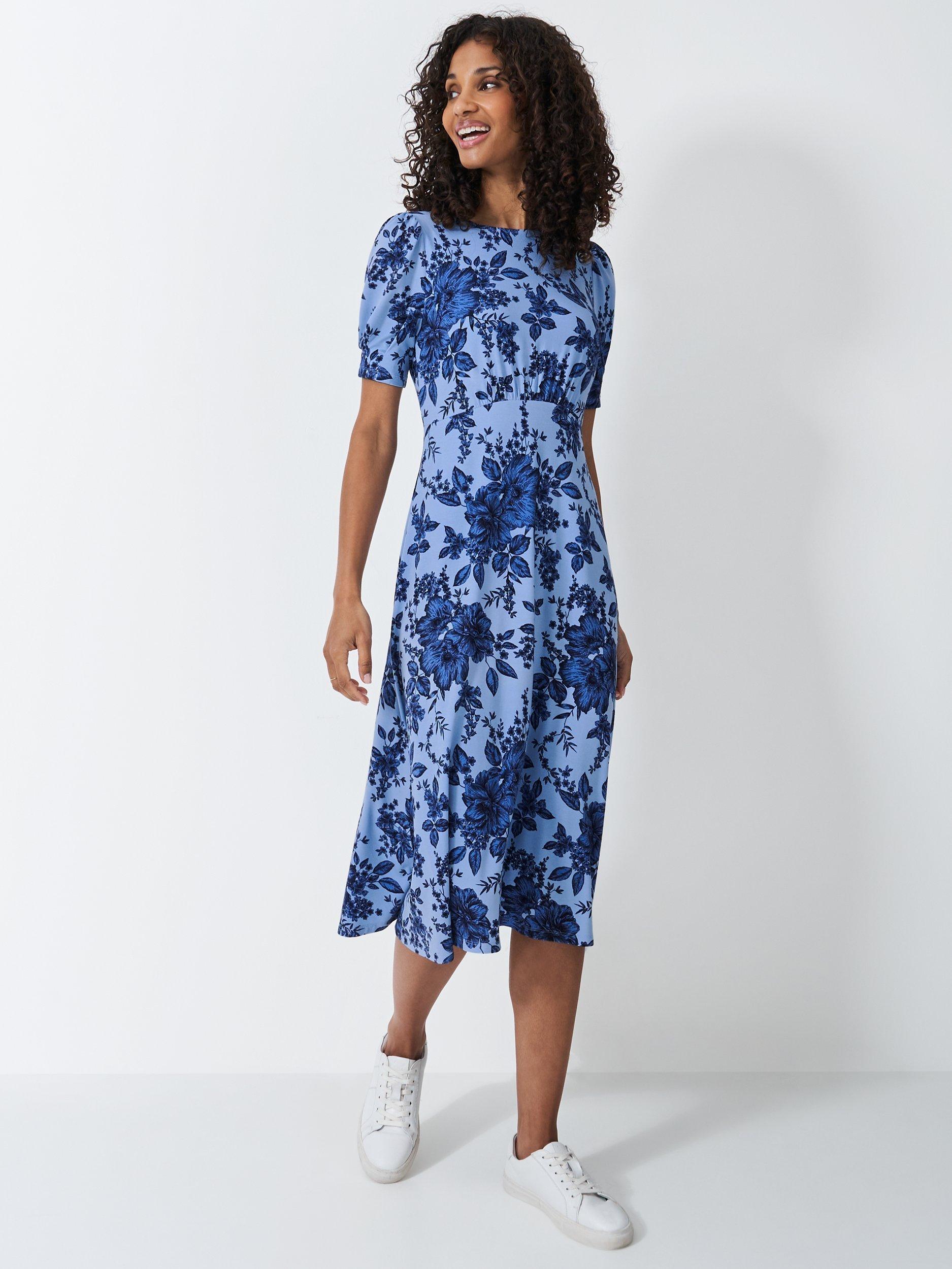 Product image 1 of 5, which shows Crew Clothing Scarlet Bonnie Floral Tea Dress, Light Blue/Multi, 10