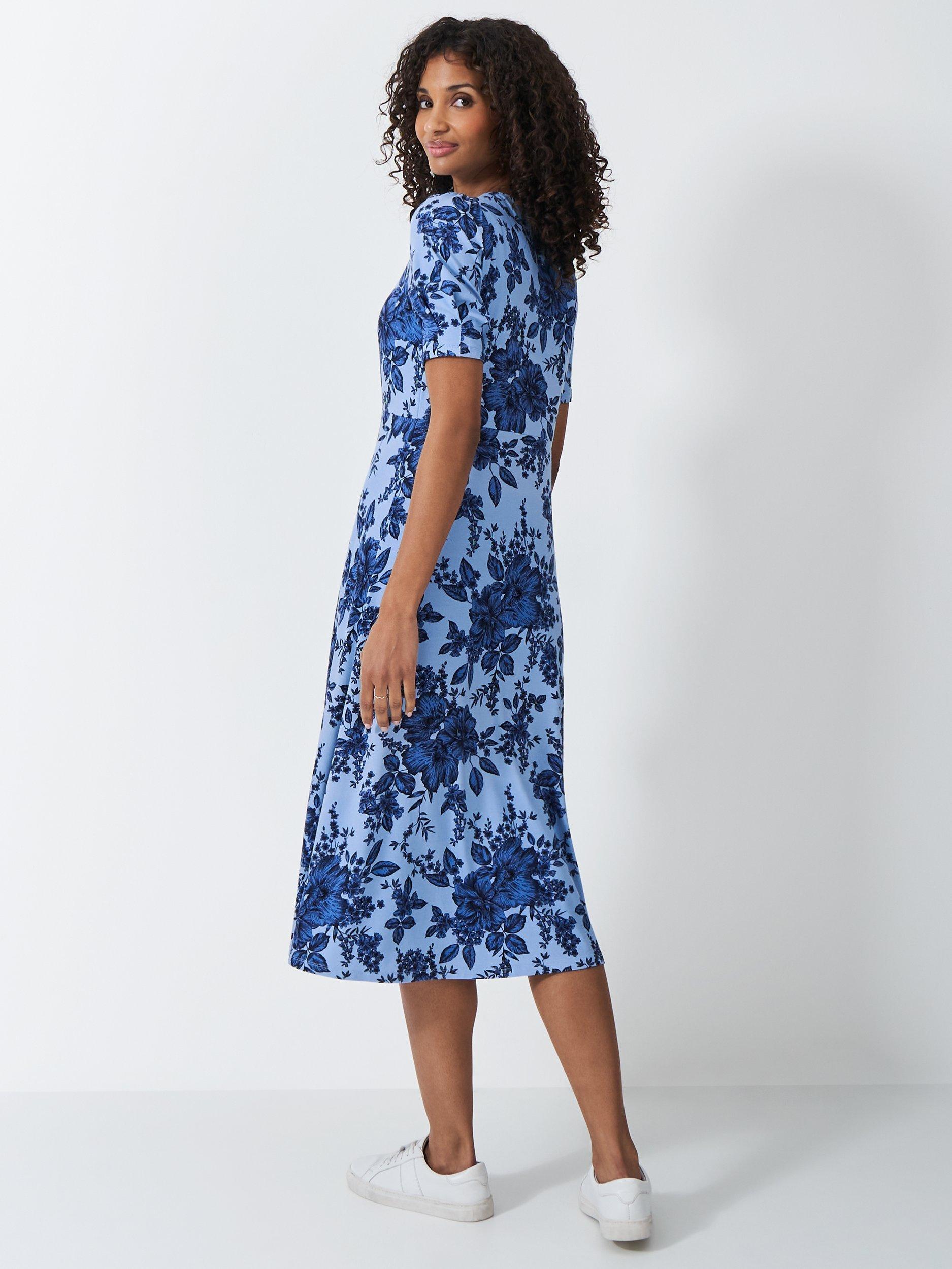 Product image 2 of 5, which shows Crew Clothing Scarlet Bonnie Floral Tea Dress, Light Blue/Multi, 10