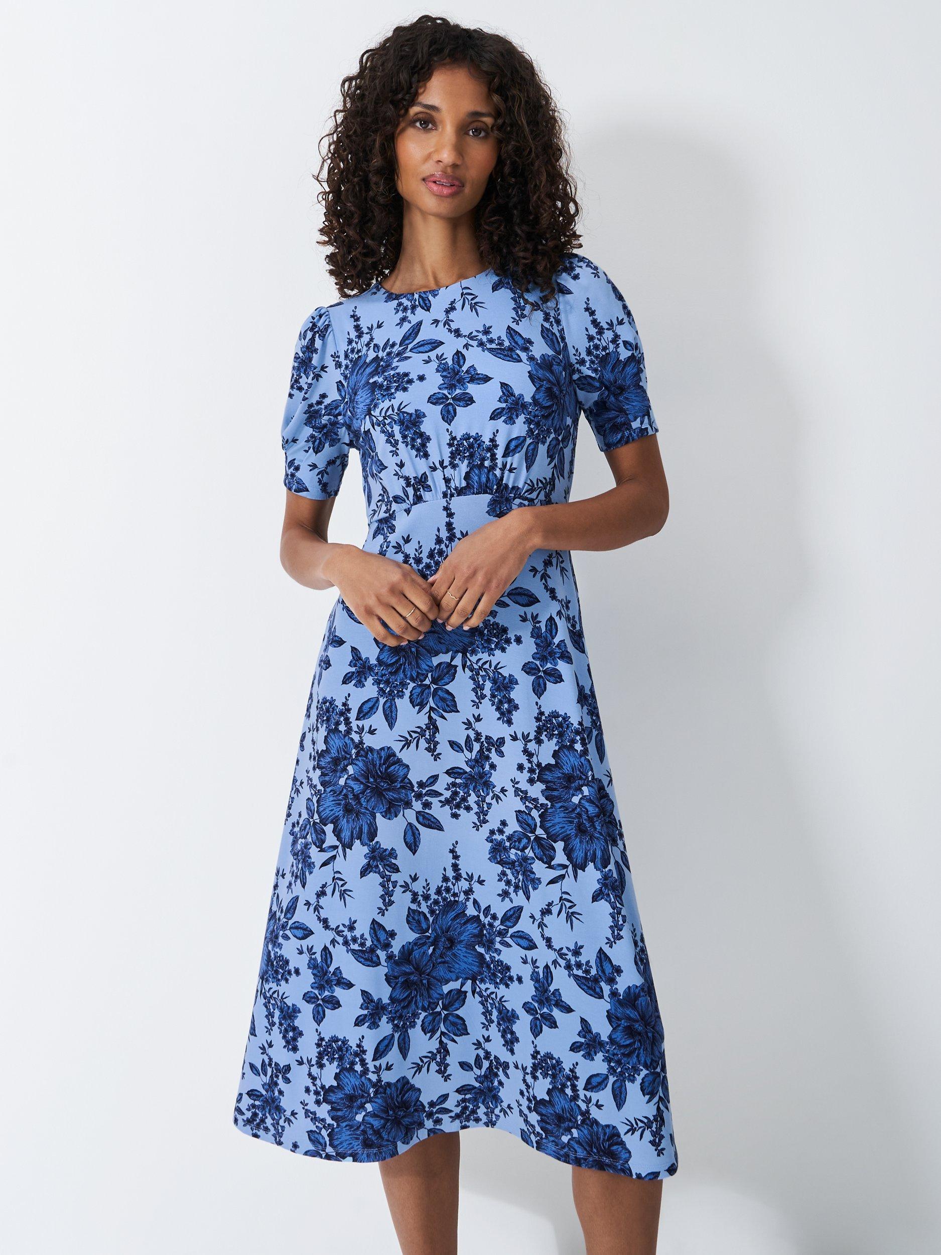 Product image 3 of 5, which shows Crew Clothing Scarlet Bonnie Floral Tea Dress, Light Blue/Multi, 10