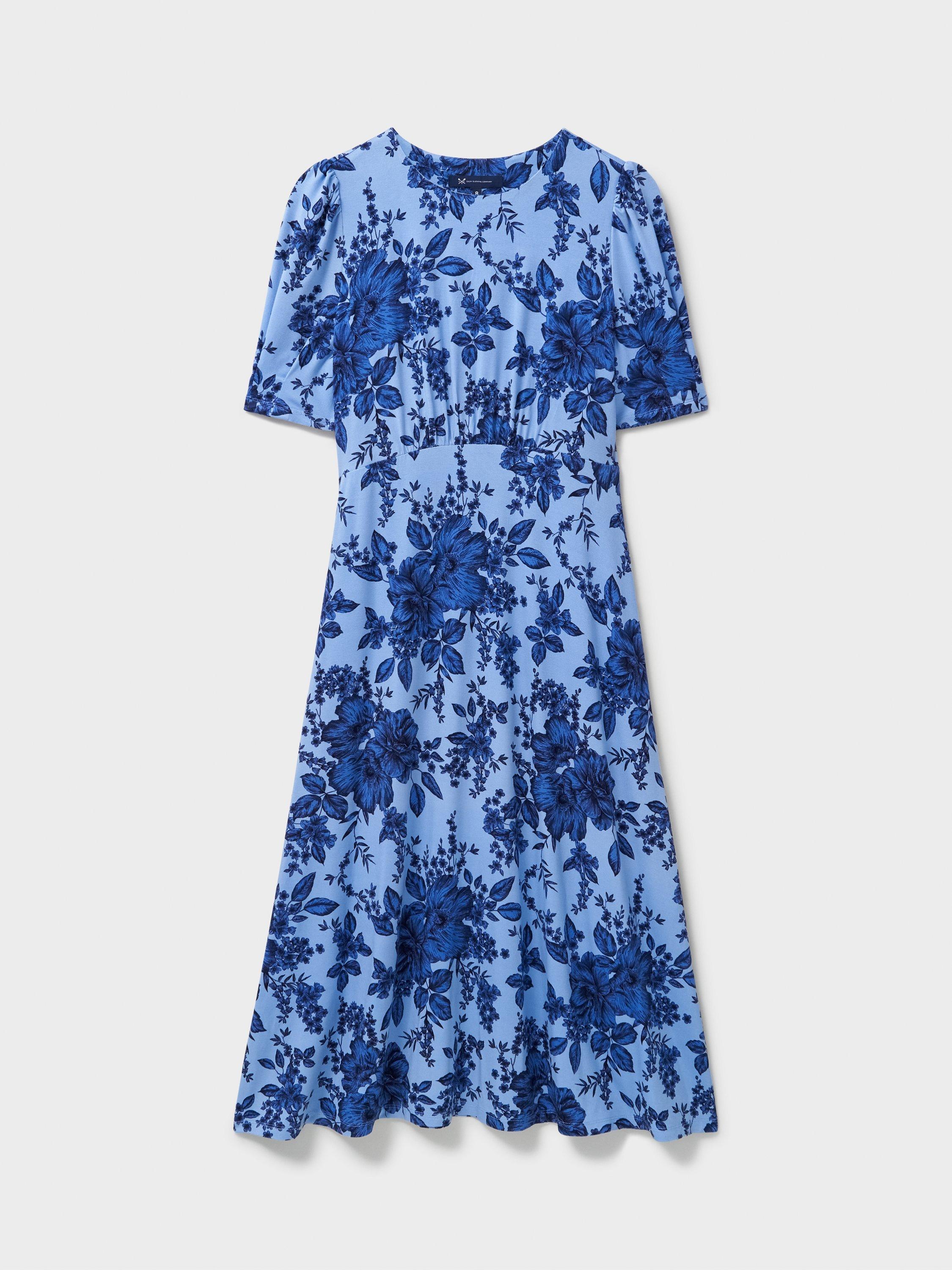 Product image 5 of 5, which shows Crew Clothing Scarlet Bonnie Floral Tea Dress, Light Blue/Multi, 10