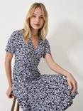 Crew Clothing Dani Short Sleeved Floral Midi Dress, Navy/White