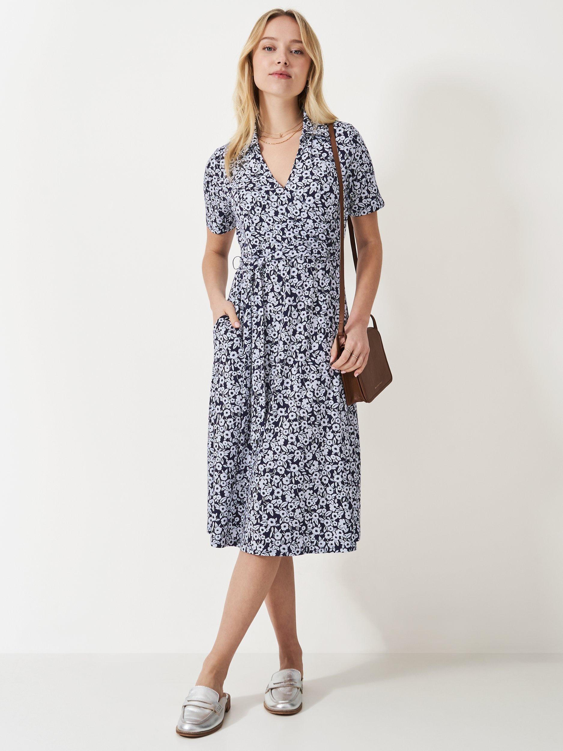 Product image 2 of 5, which shows Crew Clothing Dani Short Sleeved Floral Midi Dress, Navy/White, 10