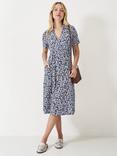 Crew Clothing Dani Short Sleeved Floral Midi Dress, Navy/White