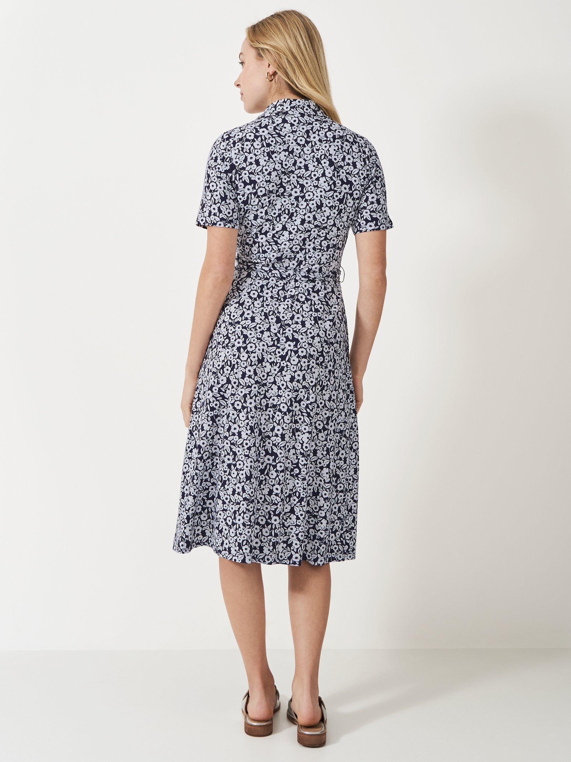 Product image 3 of 5, which shows Crew Clothing Dani Short Sleeved Floral Midi Dress, Navy/White, 10