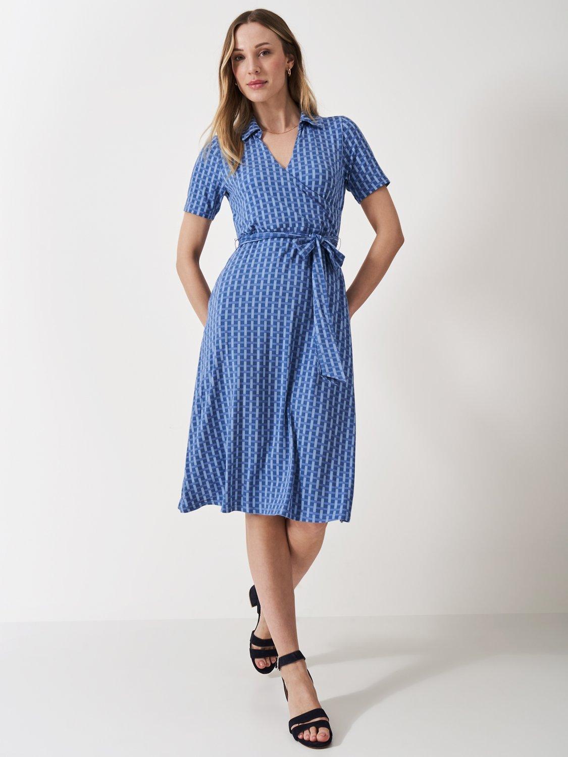 Product image 1 of 5, which shows Crew Clothing Dani Jersey Dress, Multi Blue, 10