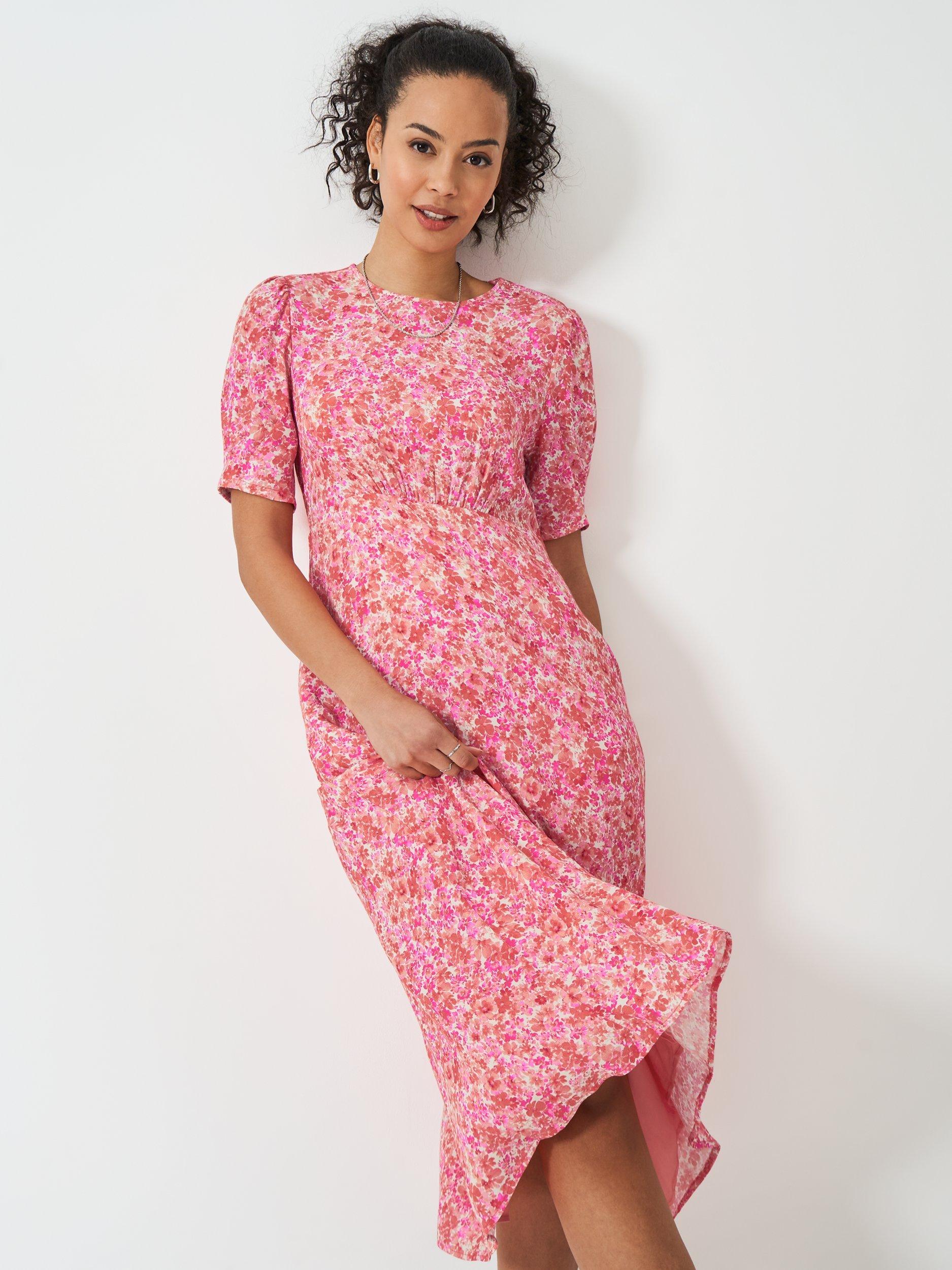Product image 1 of 5, which shows Crew Clothing Ella Floral Tea Dress, Pink, 8