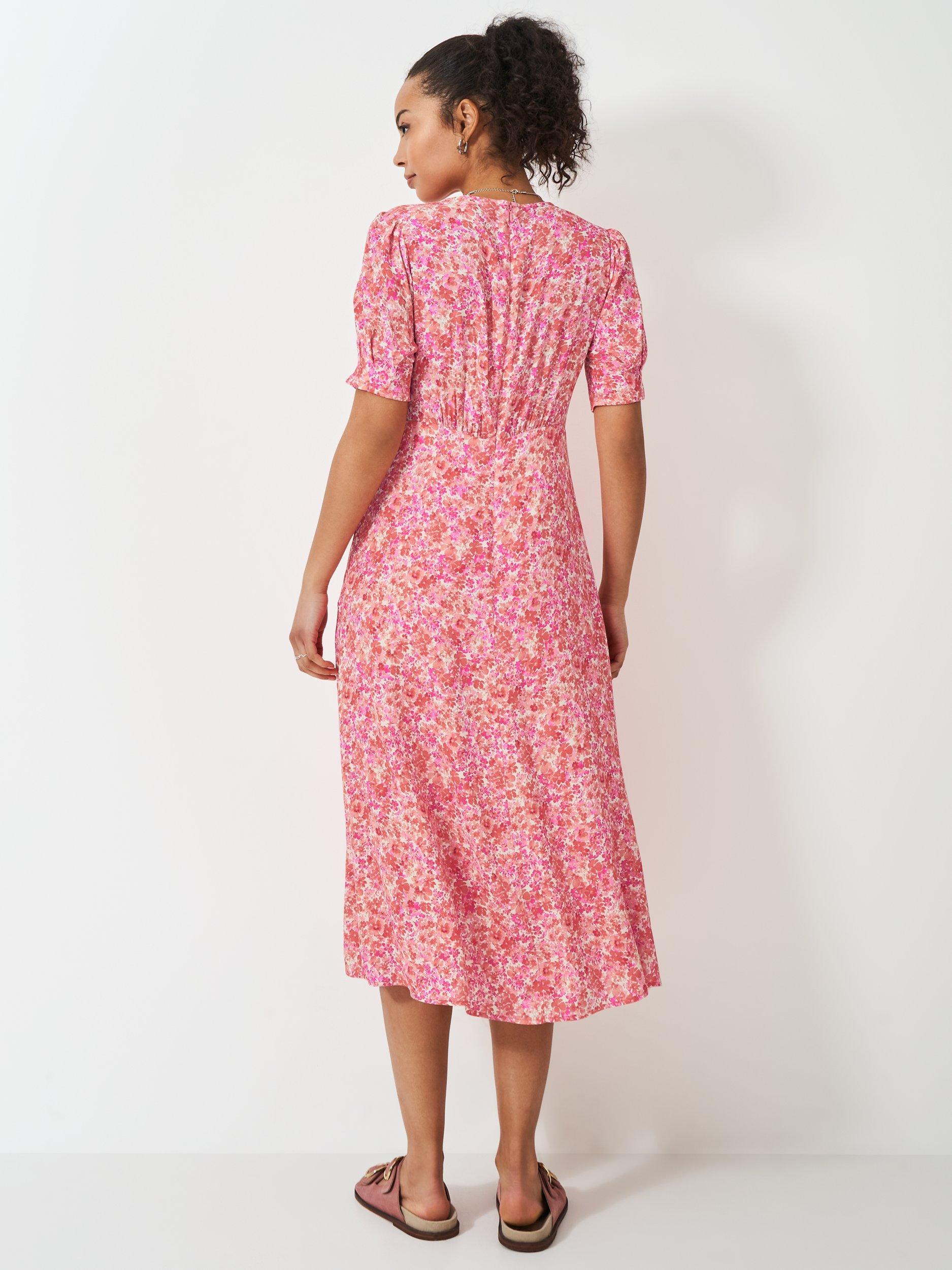 Product image 3 of 5, which shows Crew Clothing Ella Floral Tea Dress, Pink, 8