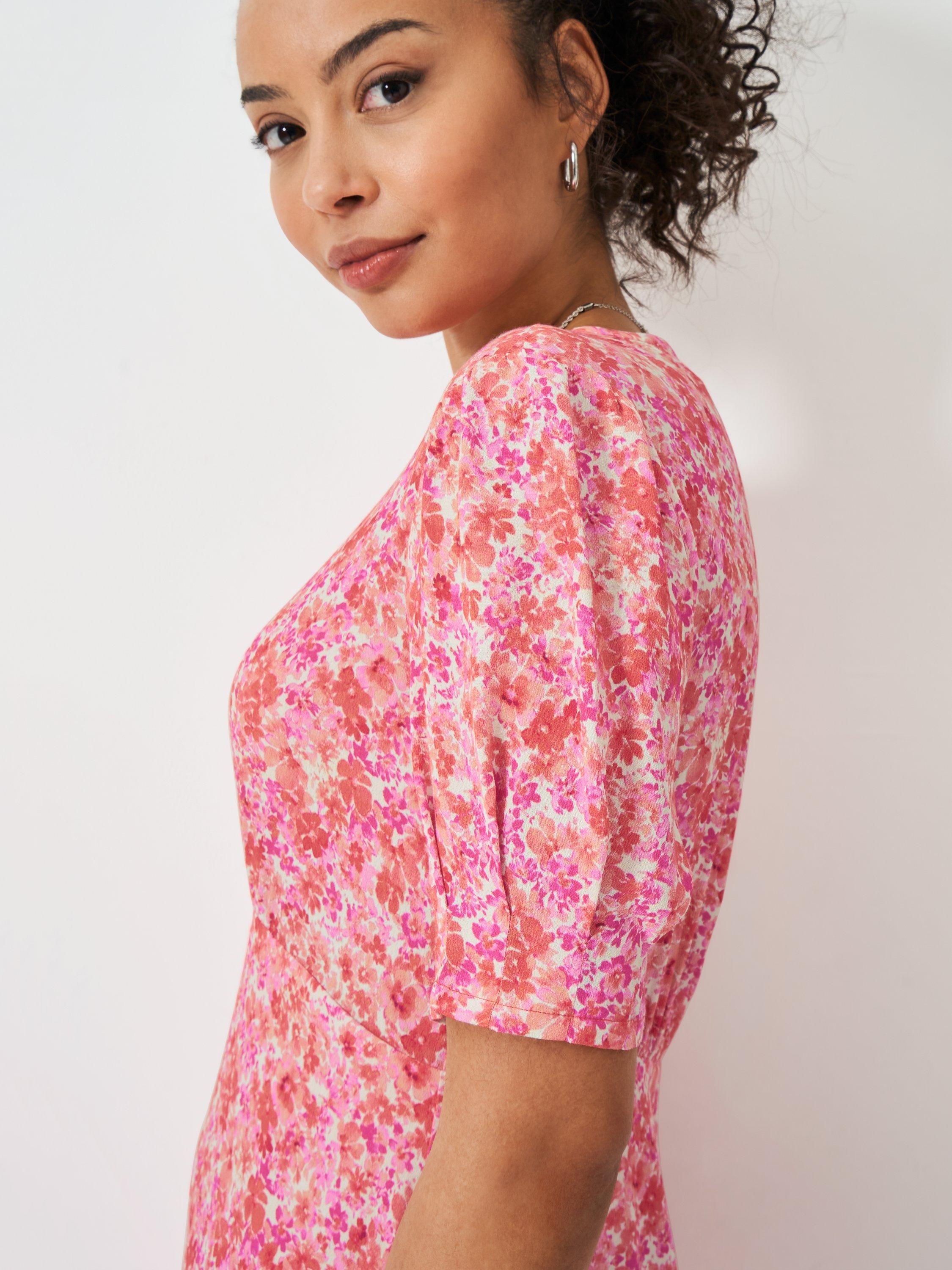 Product image 4 of 5, which shows Crew Clothing Ella Floral Tea Dress, Pink, 8