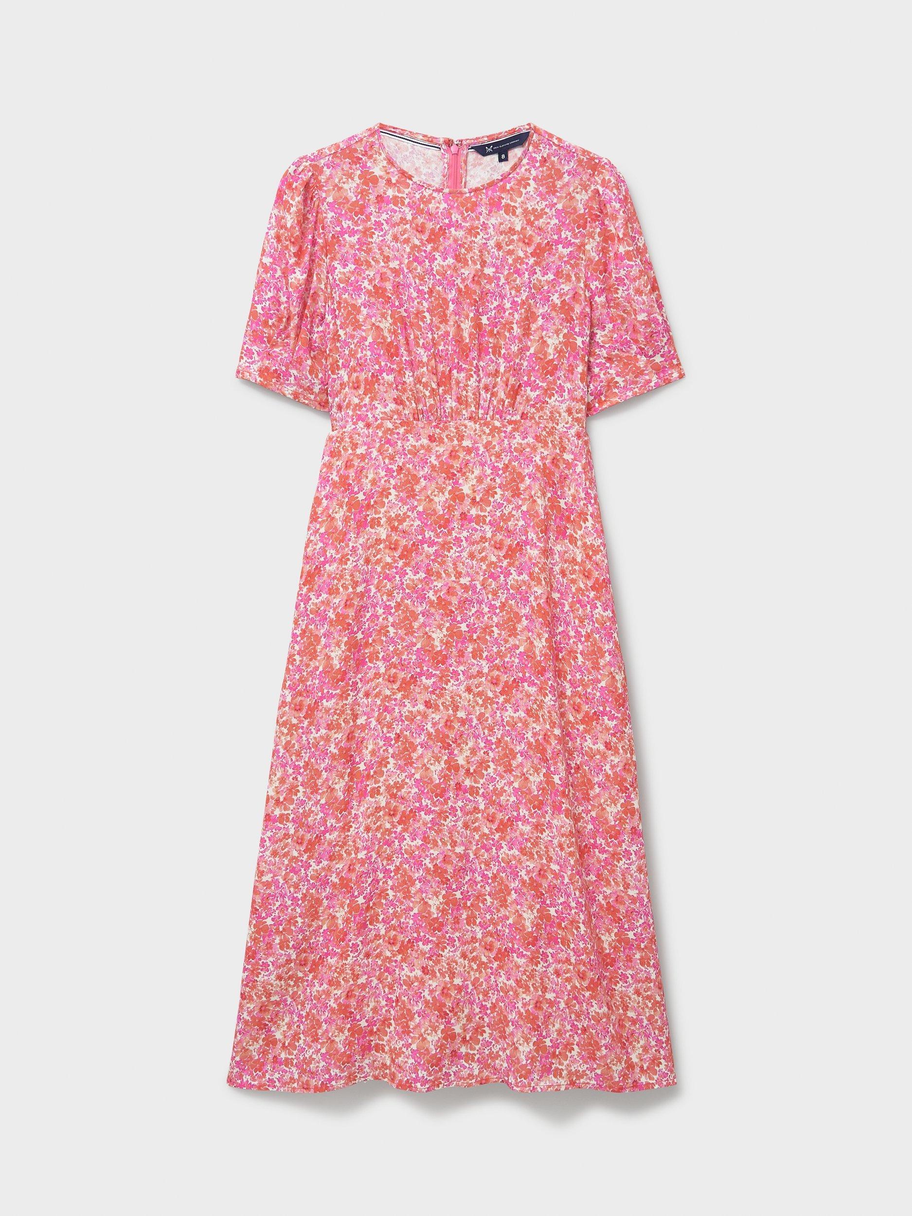 Product image 5 of 5, which shows Crew Clothing Ella Floral Tea Dress, Pink, 8