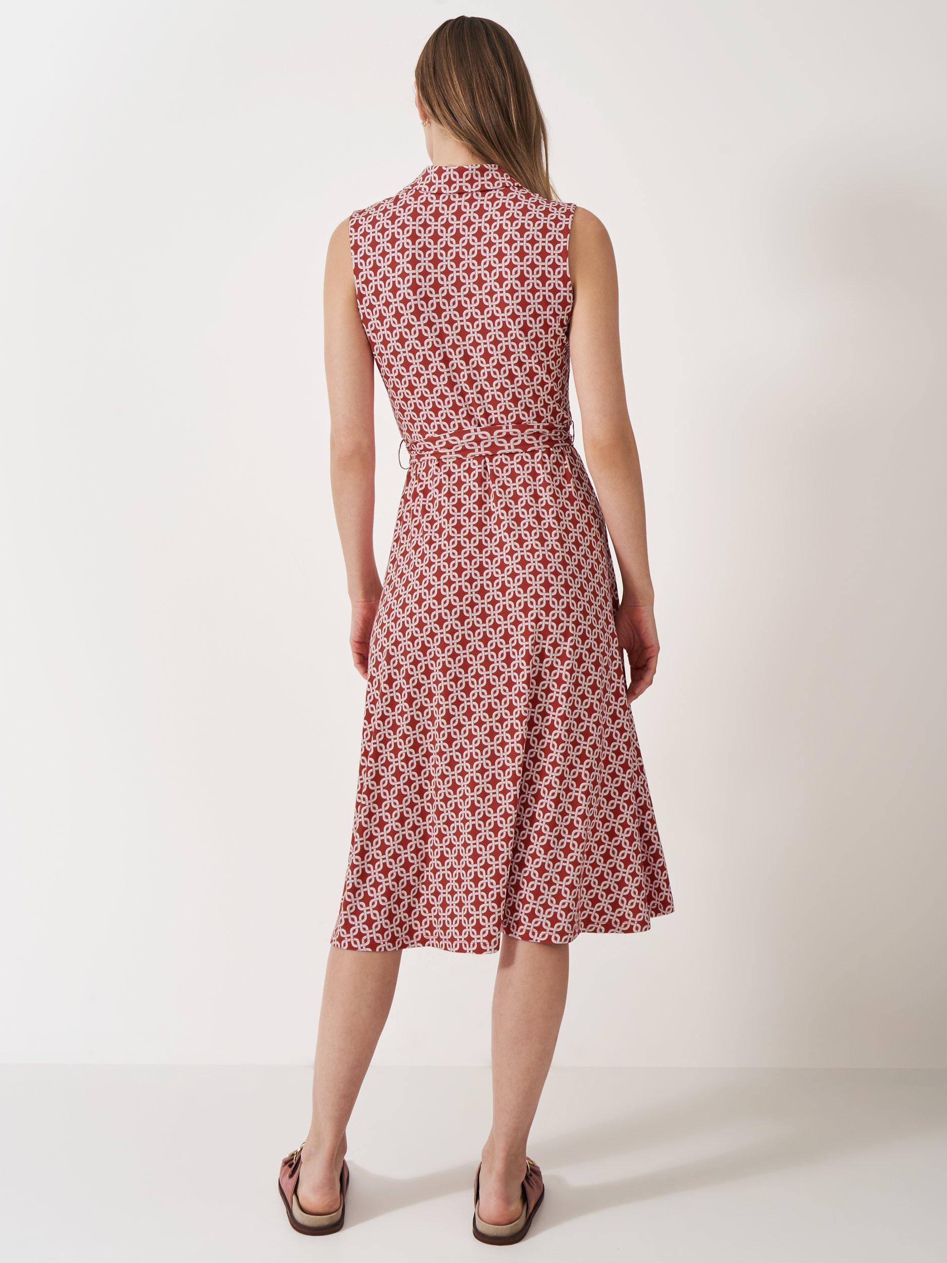 Product image 3 of 5, which shows Crew Clothing Emma Sleeveless Geometric Midi Shirt Dress, Multi/Red, 8