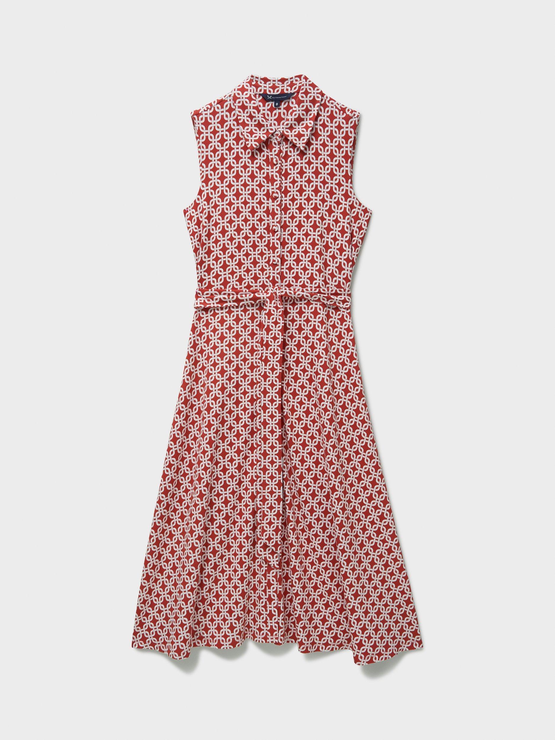 Product image 5 of 5, which shows Crew Clothing Emma Sleeveless Geometric Midi Shirt Dress, Multi/Red, 8
