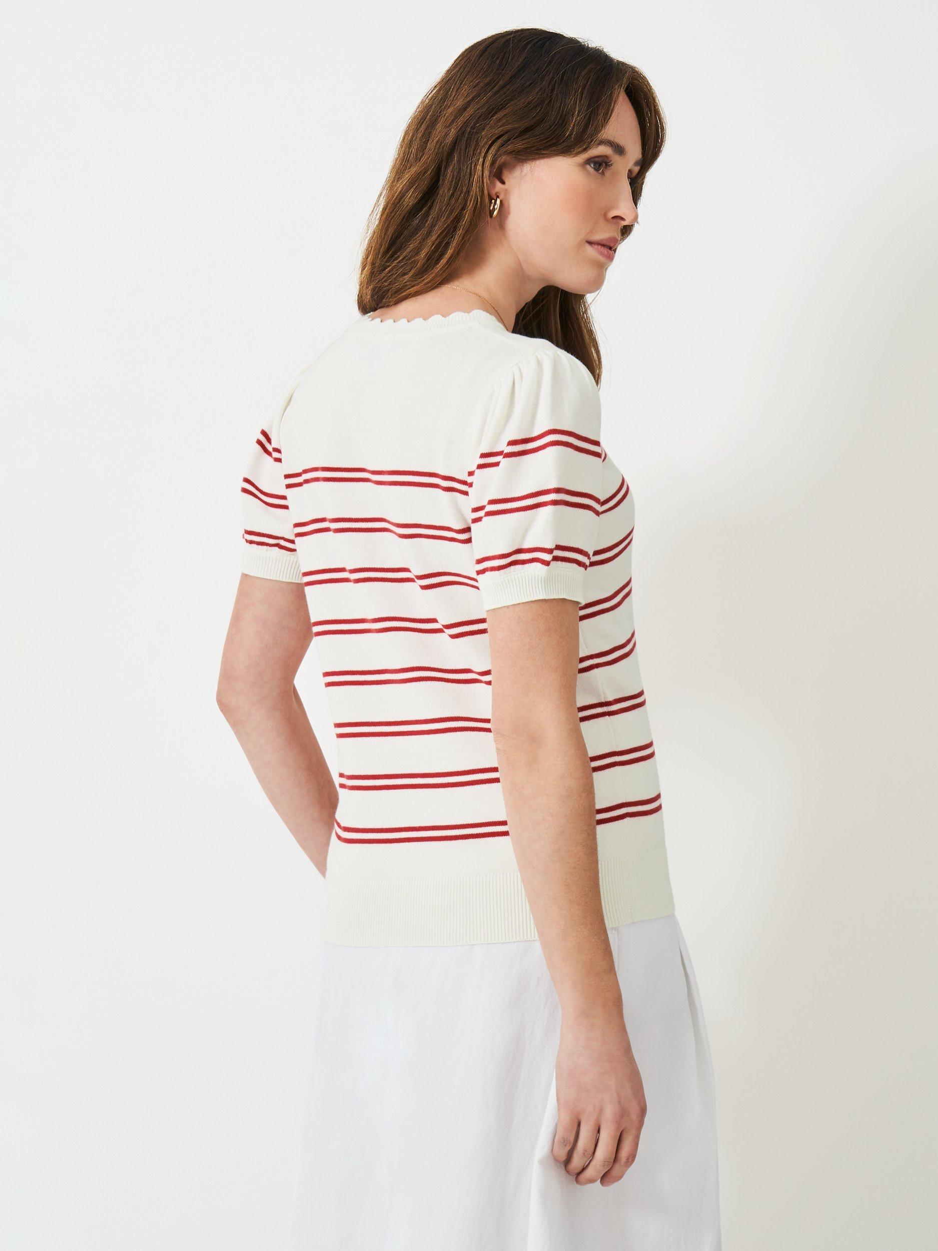 Product image 4 of 5, which shows Crew Clothing Sola Stripe Short Sleeve Jumper, Red Wine, 8