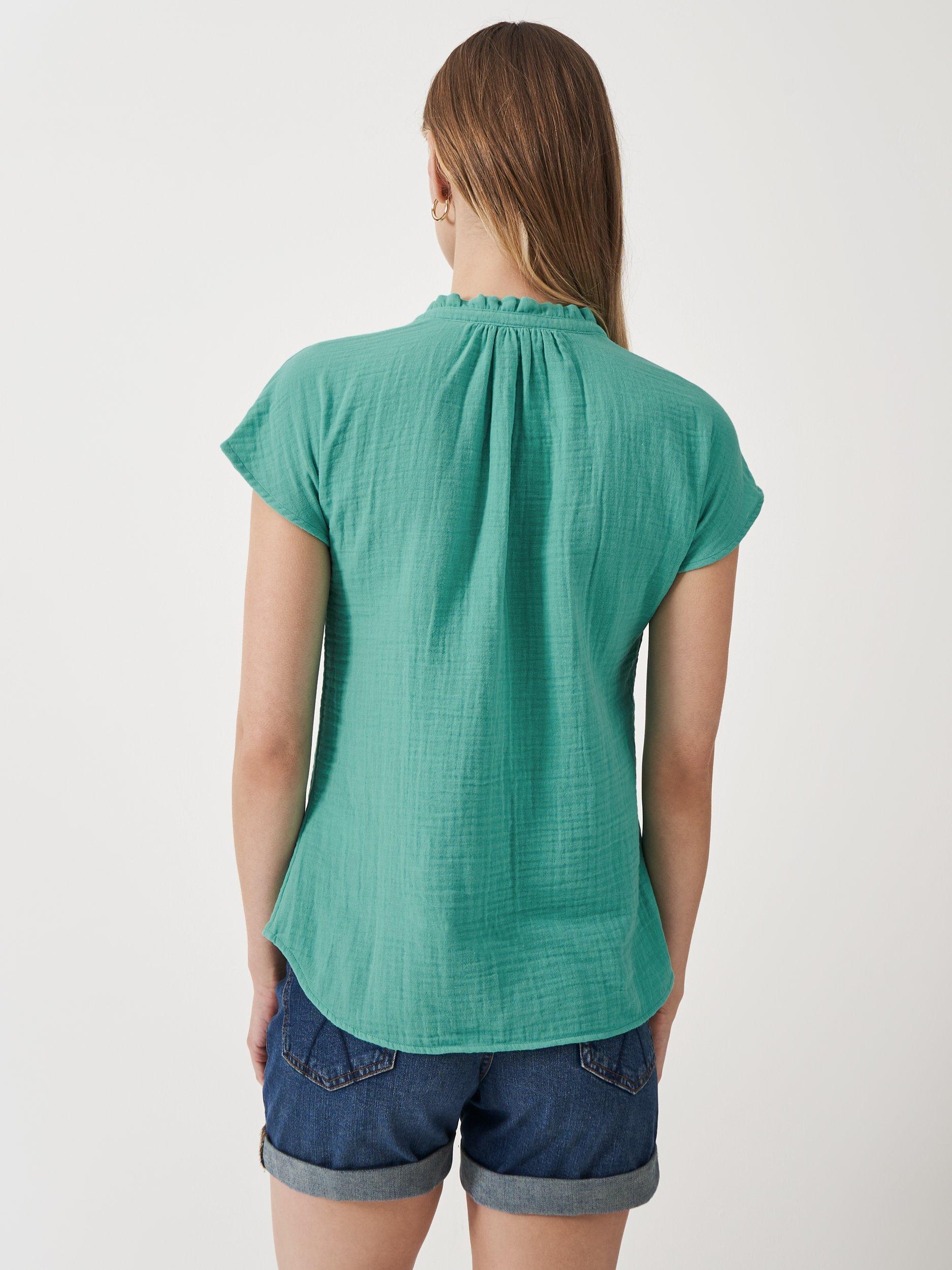 Product image 3 of 5, which shows Crew Clothing Cleo Double Cloth Blouse, Teal Blue, 8
