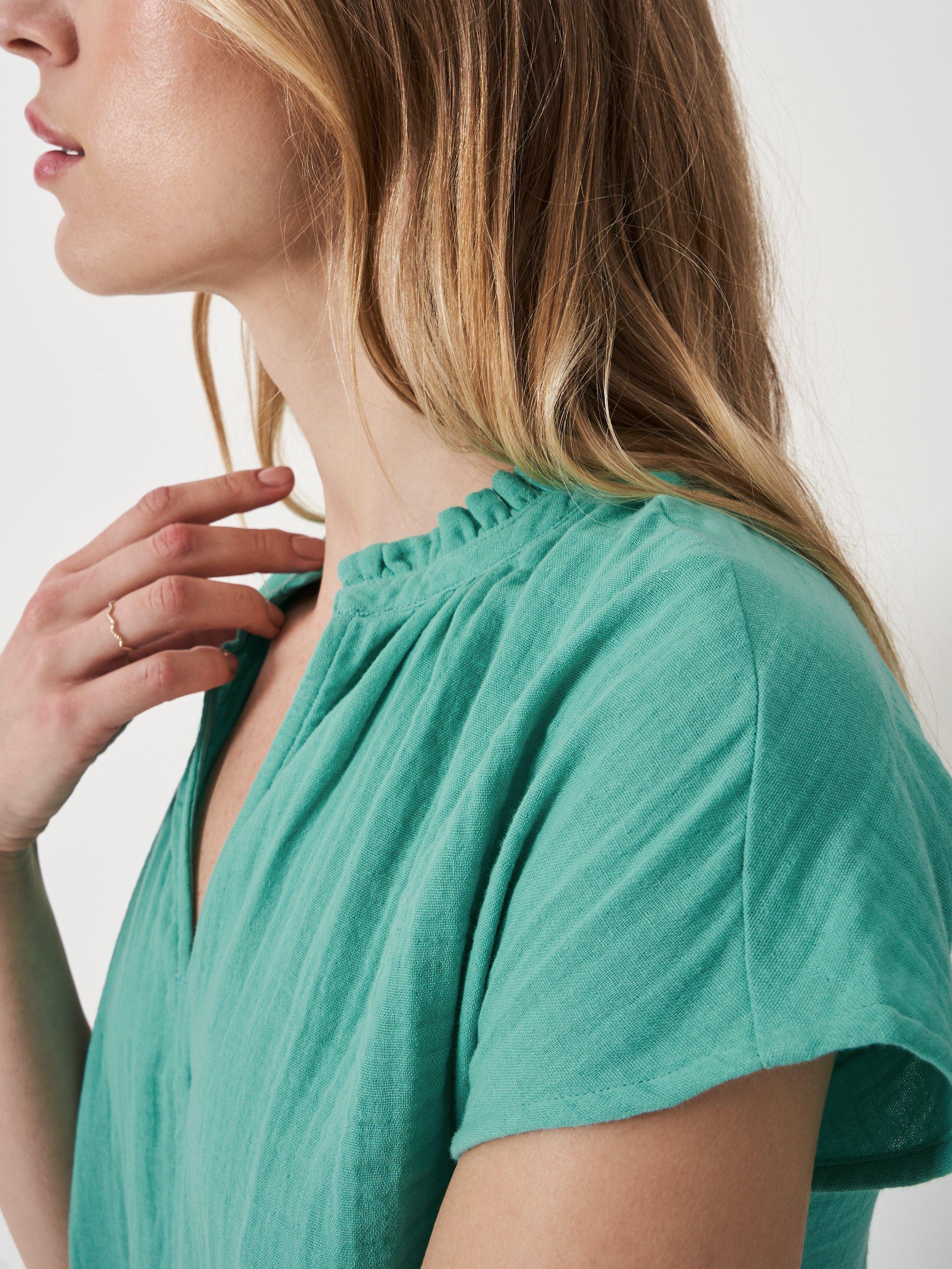 Product image 4 of 5, which shows Crew Clothing Cleo Double Cloth Blouse, Teal Blue, 8
