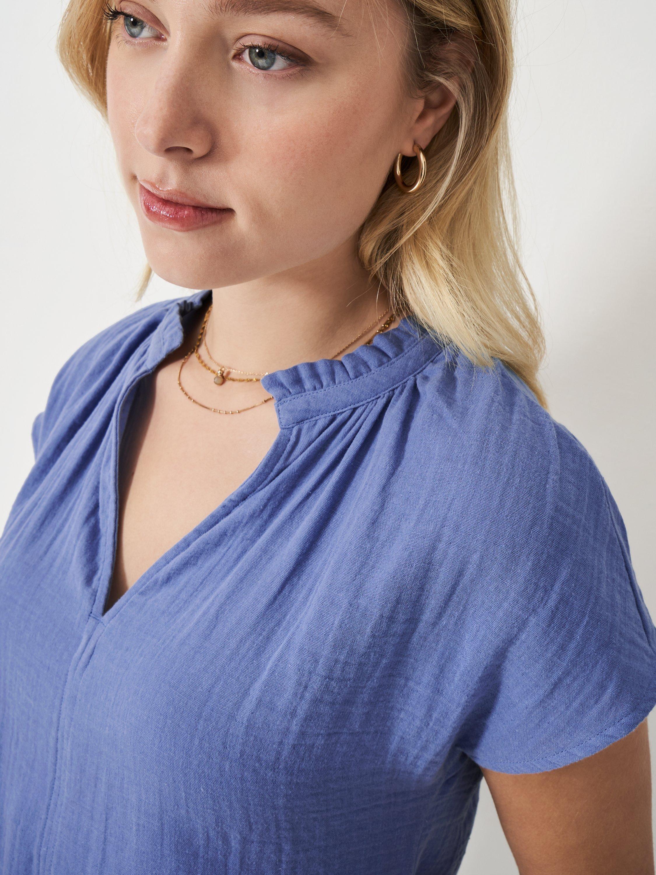 Product image 4 of 5, which shows Crew Clothing Cleo Double Cloth Blouse, Light Blue, 8