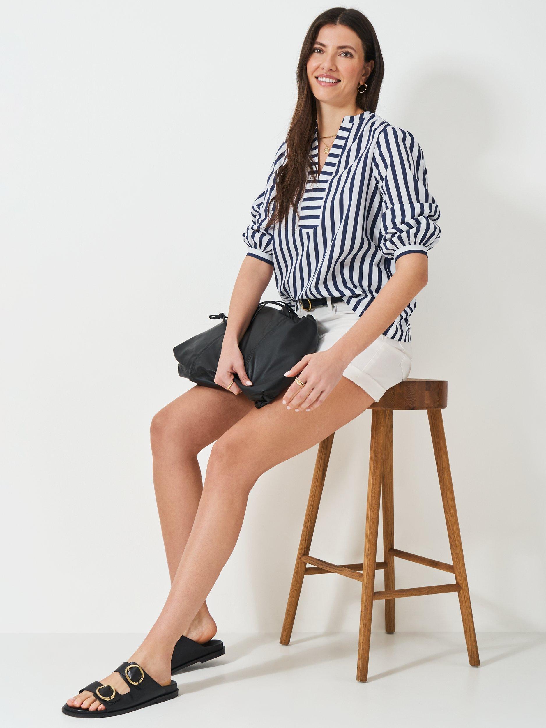 Product image 1 of 4, which shows Crew Clothing Denim Chino Shorts, White, 8