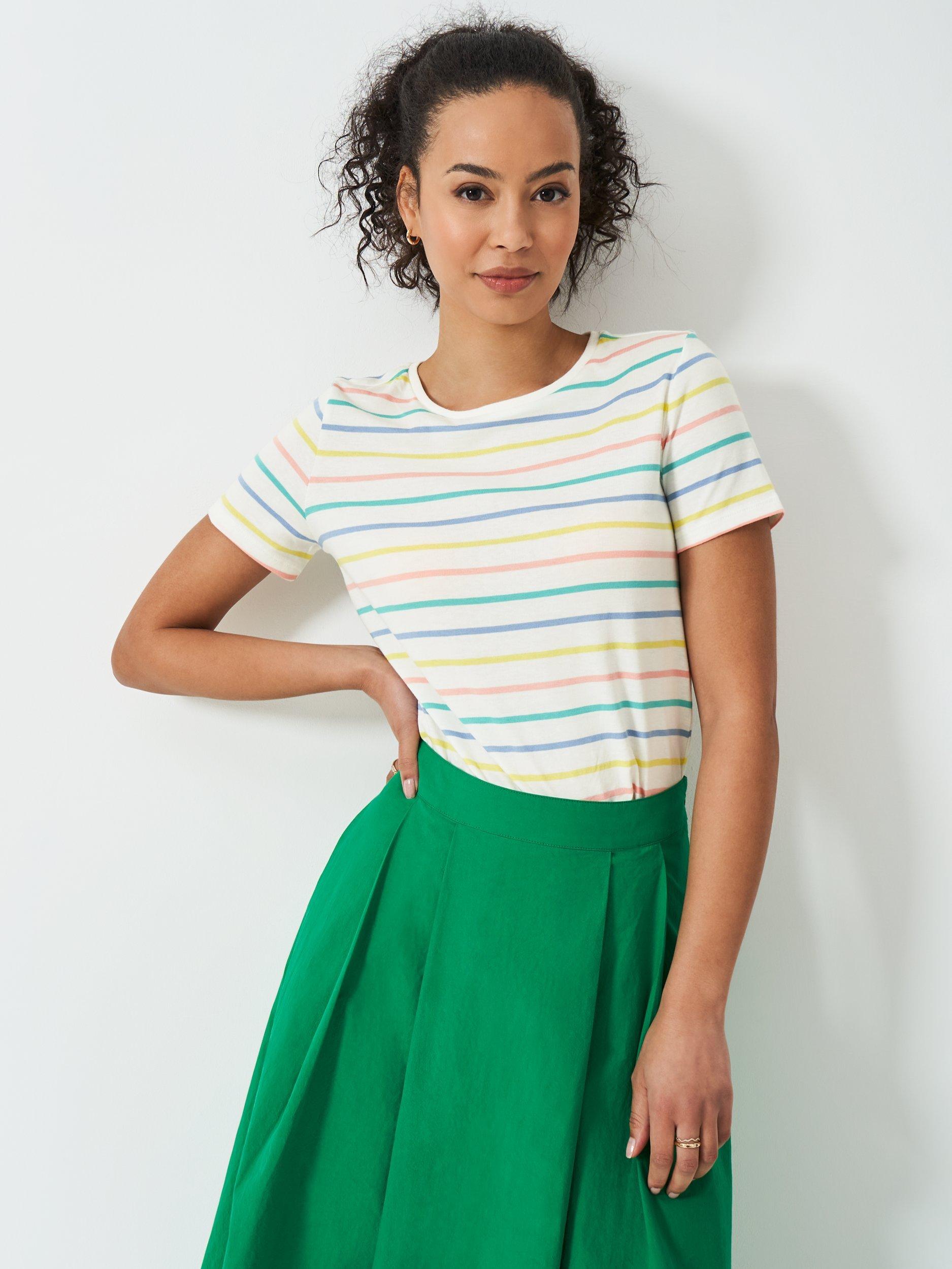 Product image 1 of 5, which shows Crew Clothing Breton Stripe T-Shirt, Light Green, 8