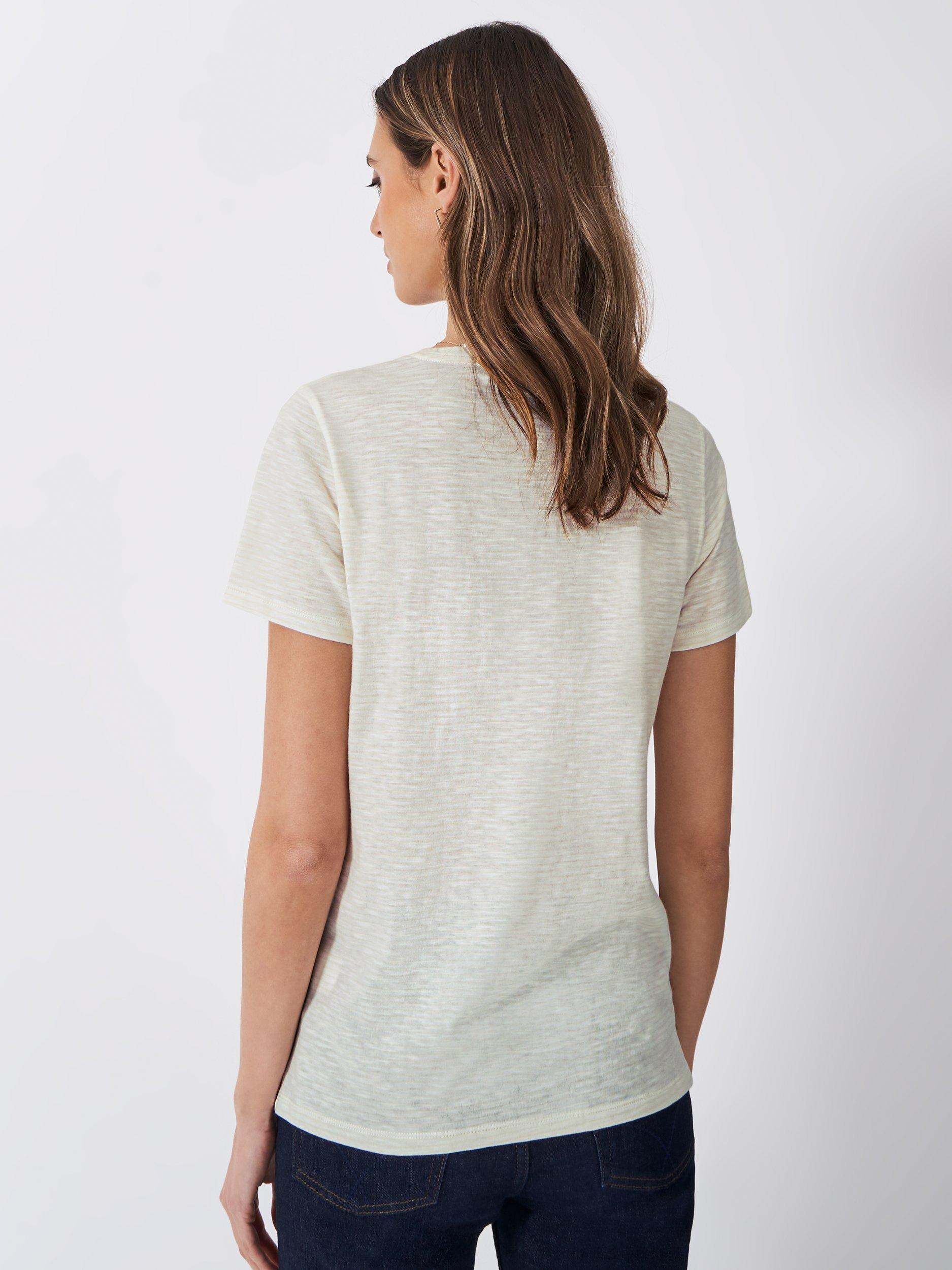 Product image 2 of 5, which shows Crew Clothing V-Neck Striped Slub Cotton T-Shirt, Oatmeal, 8