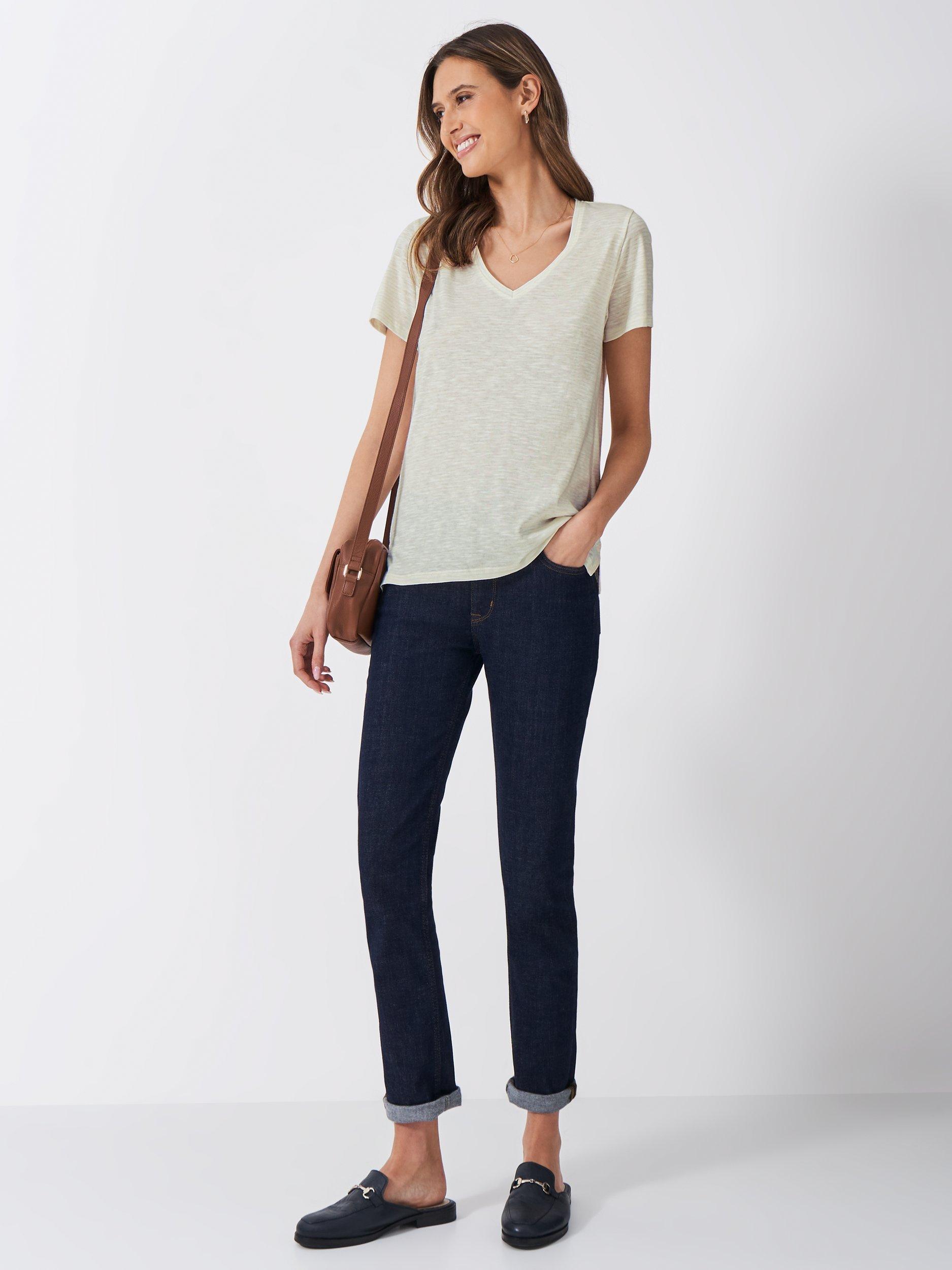 Product image 3 of 5, which shows Crew Clothing V-Neck Striped Slub Cotton T-Shirt, Oatmeal, 8