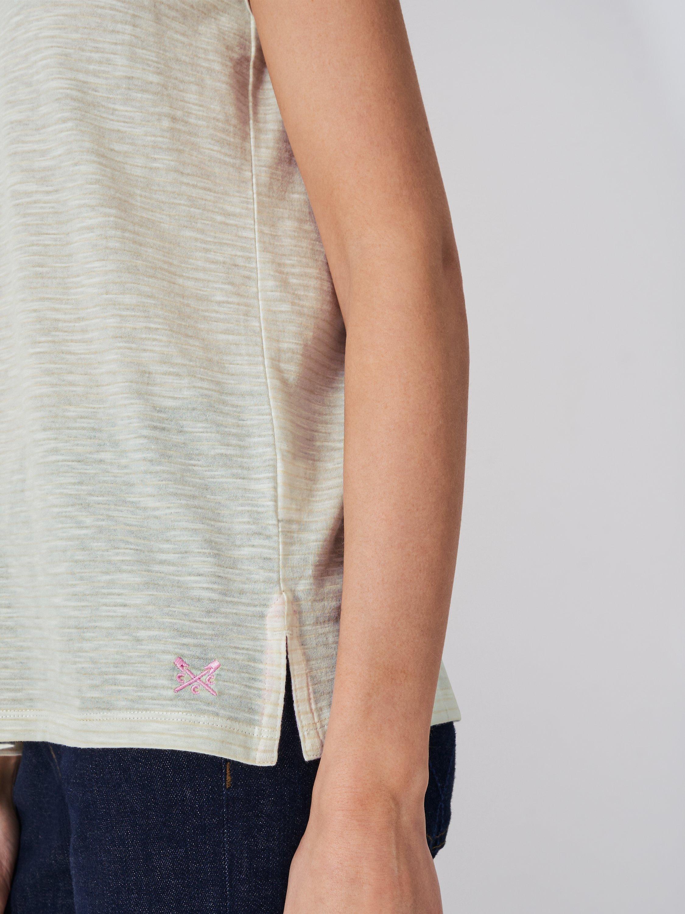 Product image 4 of 5, which shows Crew Clothing V-Neck Striped Slub Cotton T-Shirt, Oatmeal, 8