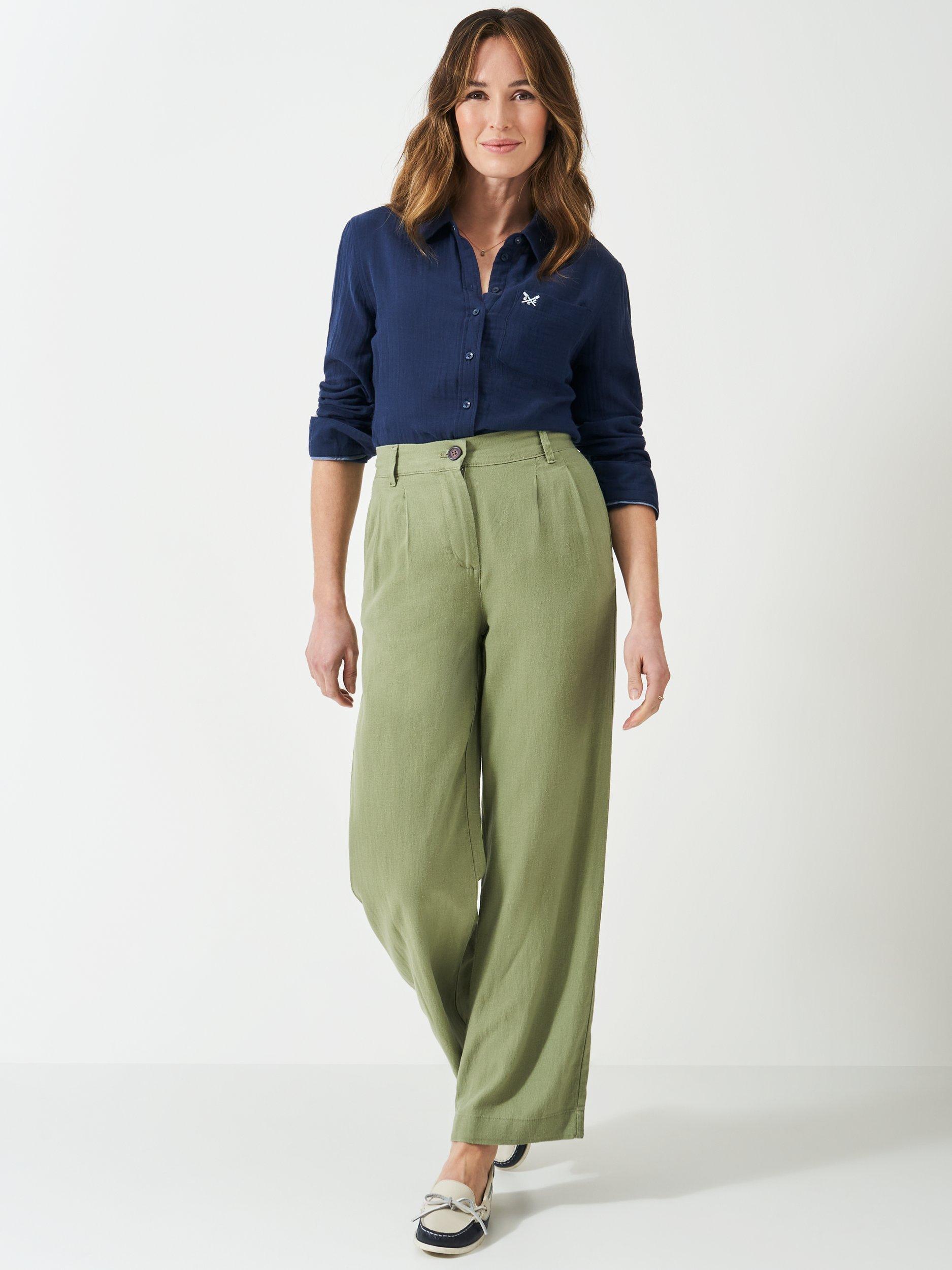 Product image 2 of 4, which shows Crew Clothing Linen Blend Wide Leg Trousers, Khaki, 8