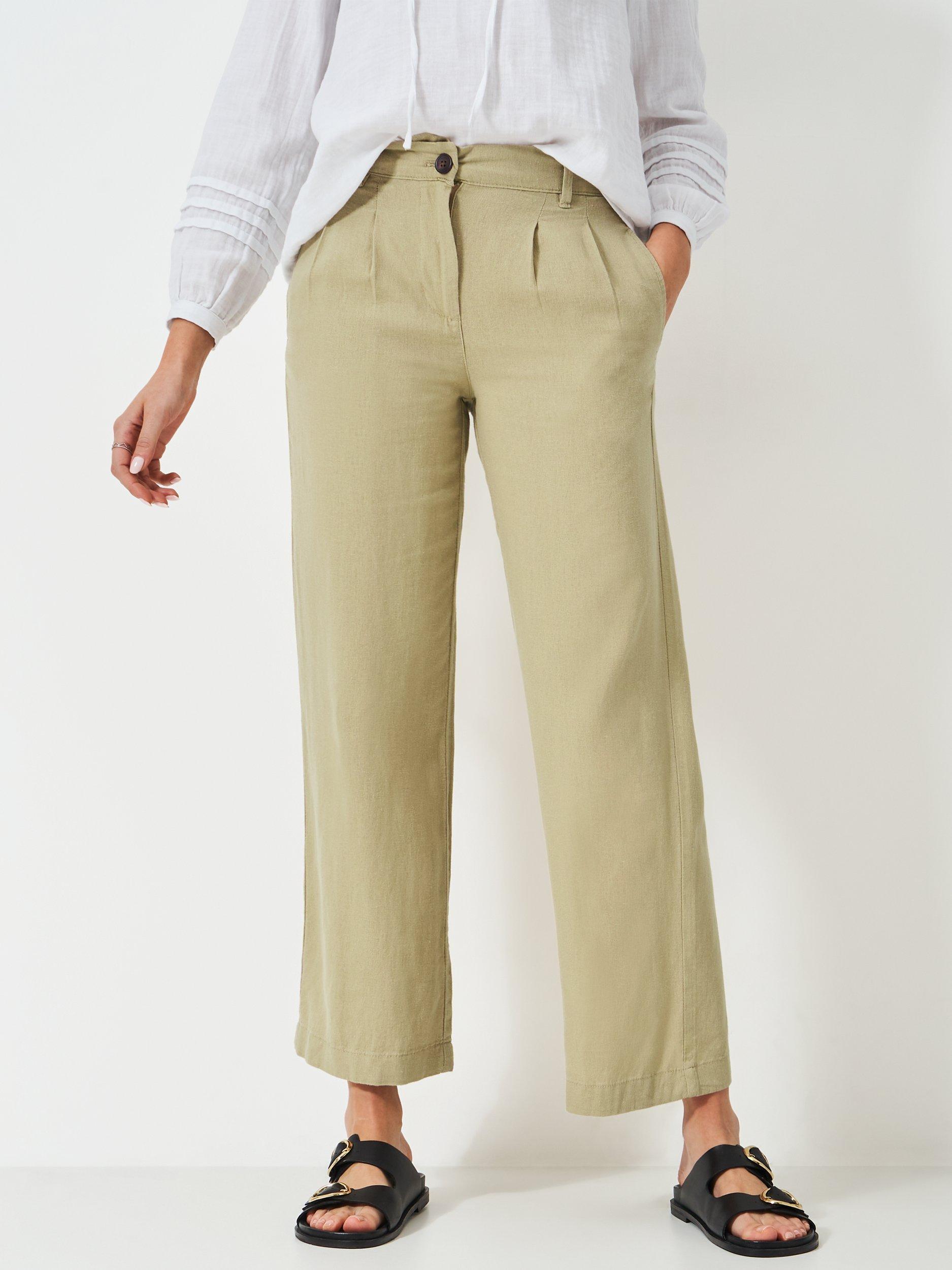 Product image 1 of 5, which shows Crew Clothing Linen Blend Wide Leg Trousers, Stone, 8