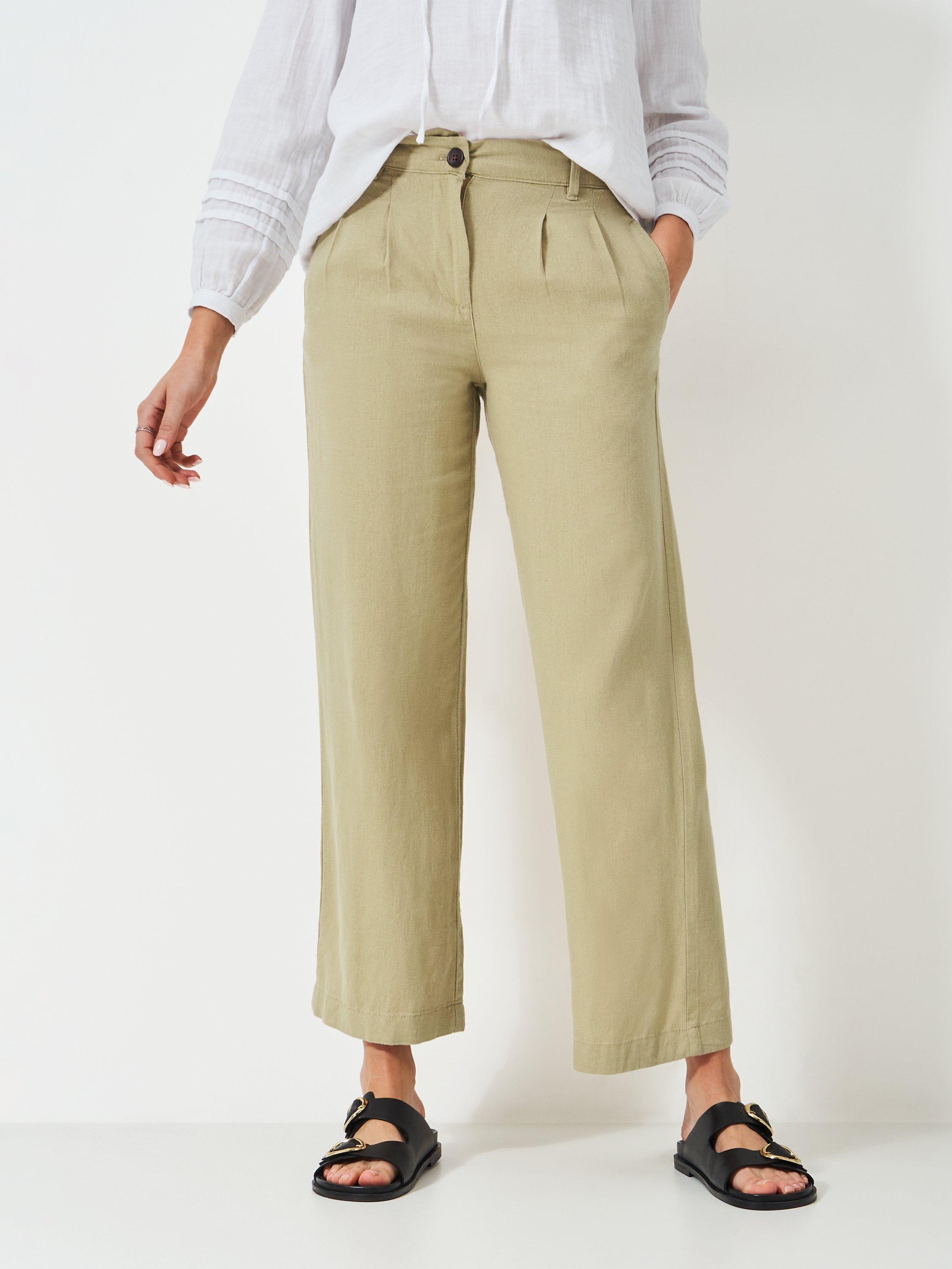 Product image 3 of 5, which shows Crew Clothing Linen Blend Wide Leg Trousers, Stone, 8
