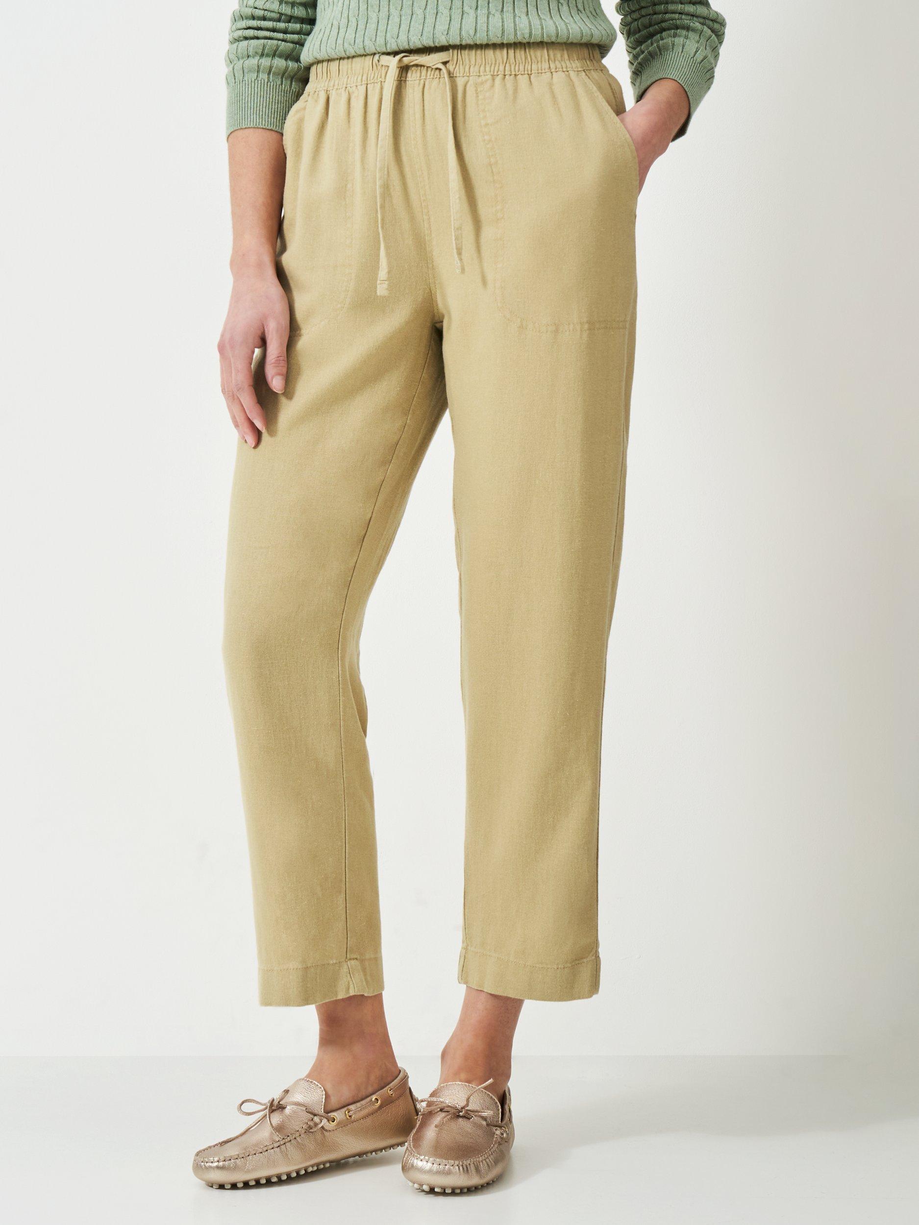 Product image 2 of 5, which shows Crew Clothing Tapered Linen Blend Trousers, Stone, 10