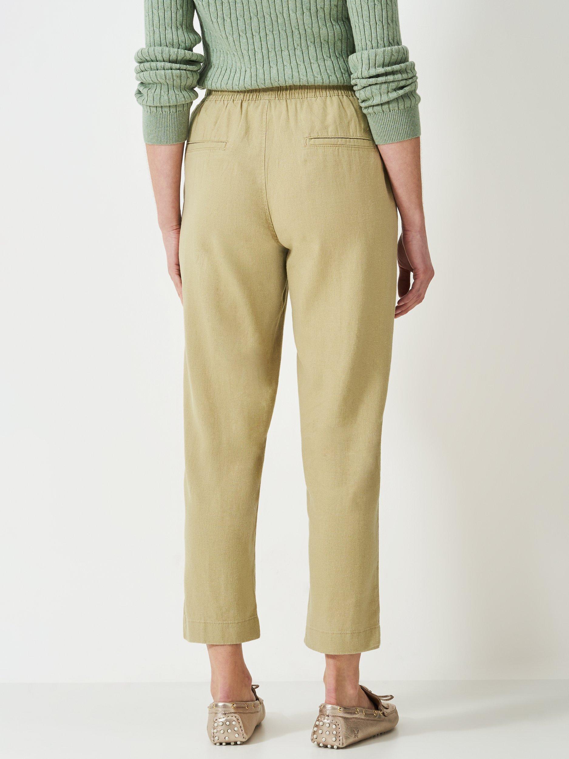 Product image 3 of 5, which shows Crew Clothing Tapered Linen Blend Trousers, Stone, 10